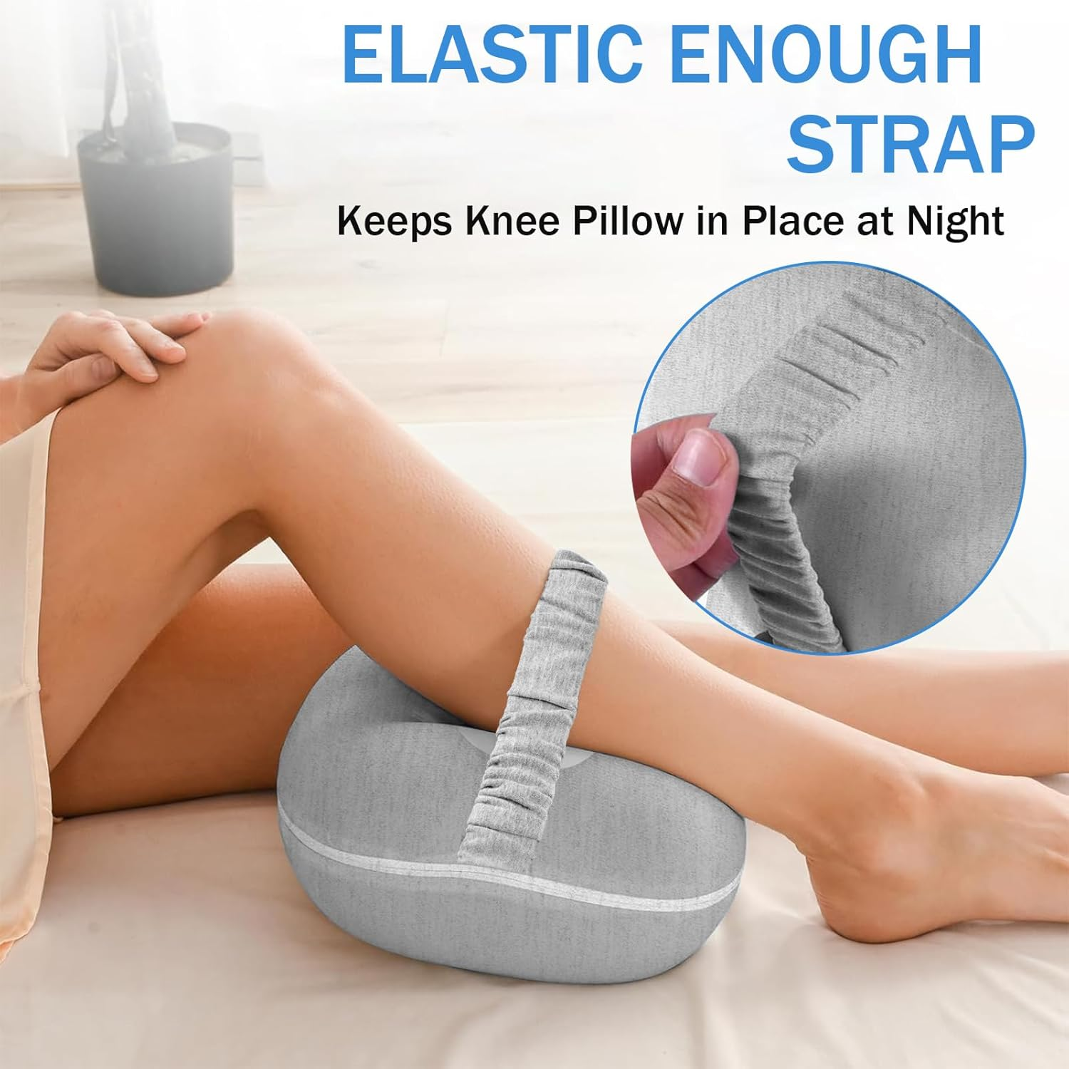 Knee Pillow, Leg Pillow for Side Sleepers, Memory Foam Leg Pillow with Adjustable Strap & Removable Cover, Leg Elevation Pillow for Spine Alignment, Sciatica Reduce Pressure image number 1