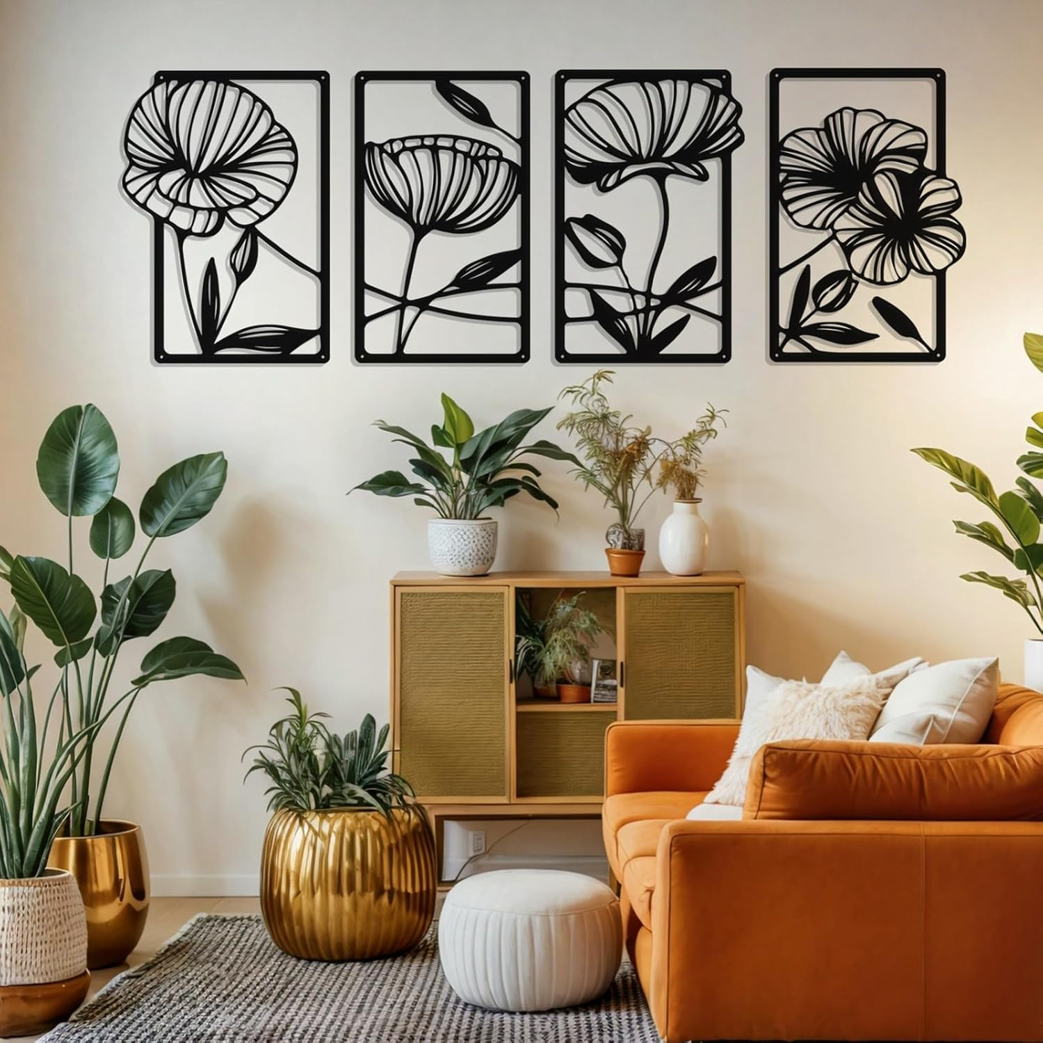 Ouqiesli 4 Pack Black Metal Flower Wall Art, Minimalist Home Decor 40 * 24Cm Set image number 3