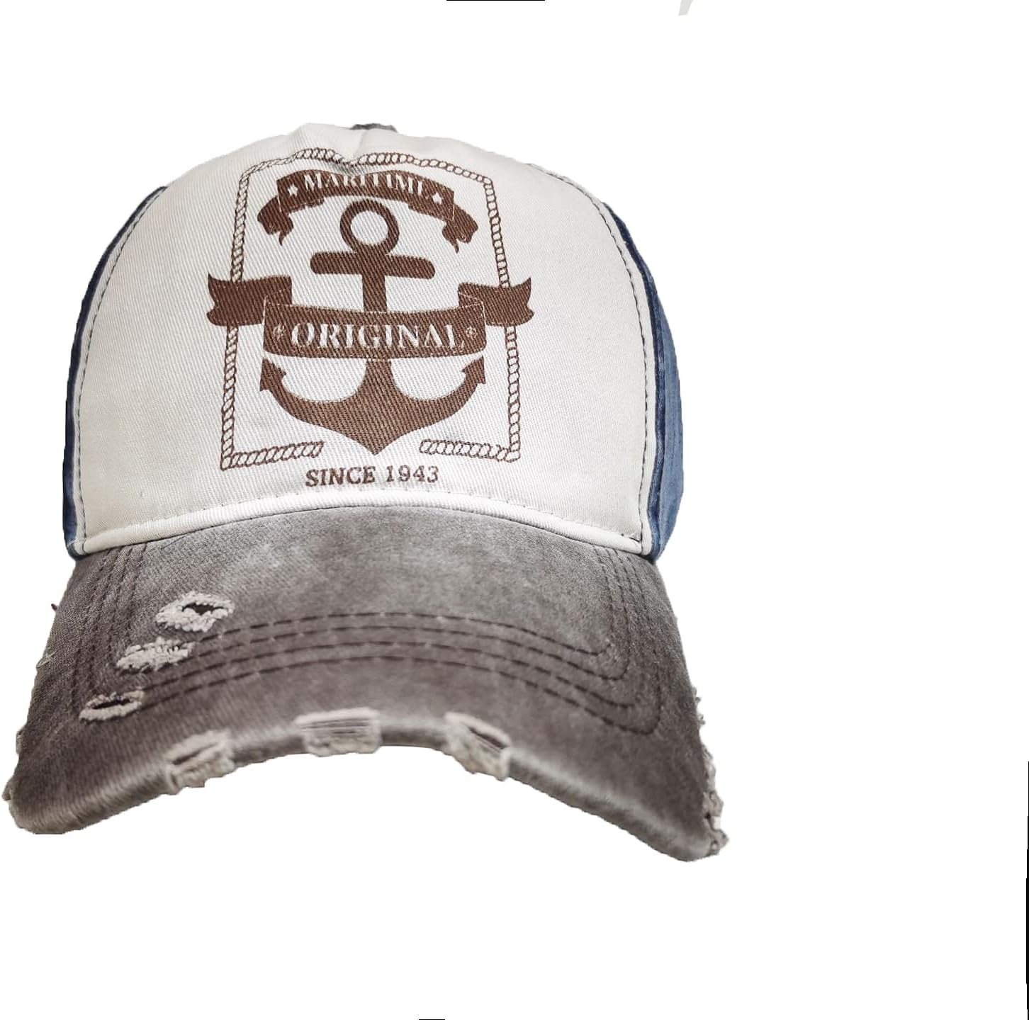 YULOONG Vintage Baseball Cap Washed Denim Fashion Anchor Pattern Outdoor Sun Hat for Men Women 100% Cotton image number 1