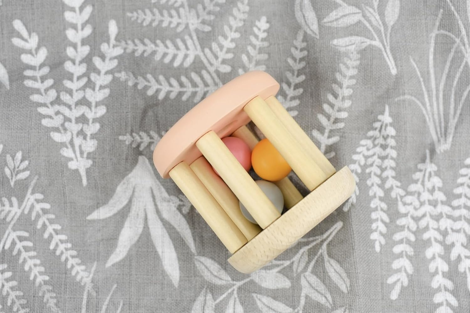 Calm & Breezy Wooden Rattle &ndash; Peach | Baby Sensory Toy by Kaper Kidz | Timber Rattle with Non-Toxic Paint