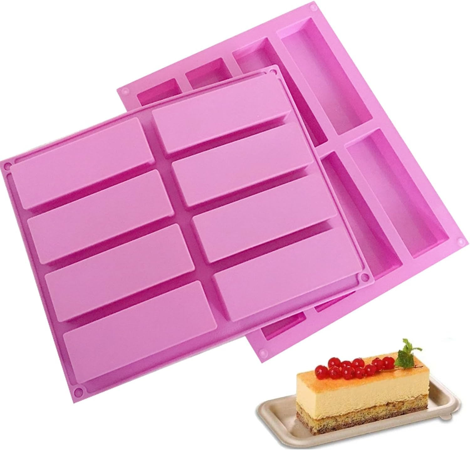 Xinghonyac 2 Pcs Large Rectangle Silicone Mould, 8-Cavity DIY Granola Bars Mold, Chocolate Mould, Cereal Bar Molds for Chocolate Truffle Bread Brownie Cornbread Cheesecake Butter Soap (Purple)