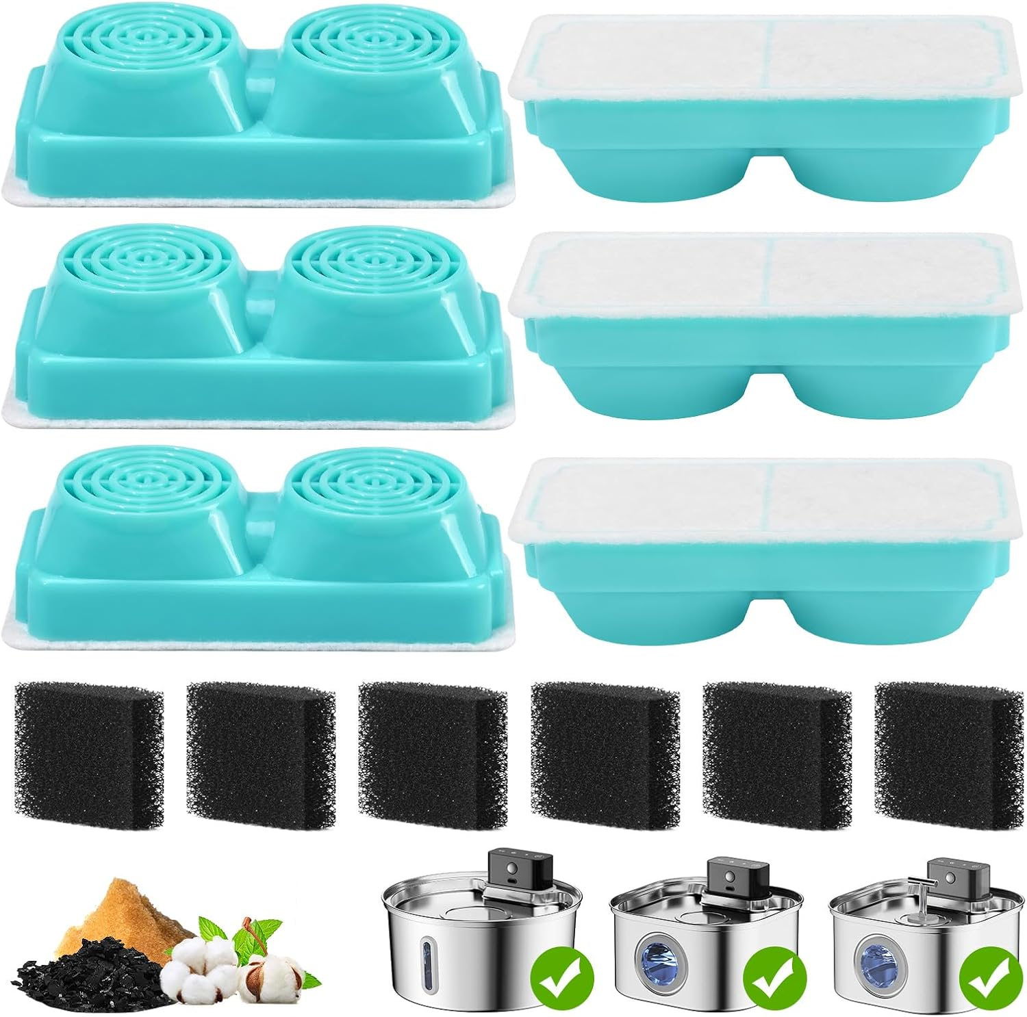 Cat Water Fountain Filters, 6 Pack Filter Replacement for 3.2L Wireless Cat Water Fountain, Cordless Pet Fountain Filter Replacement, Multiple Filtration Replacement Filters and Pre-Filter Sponge image number 5
