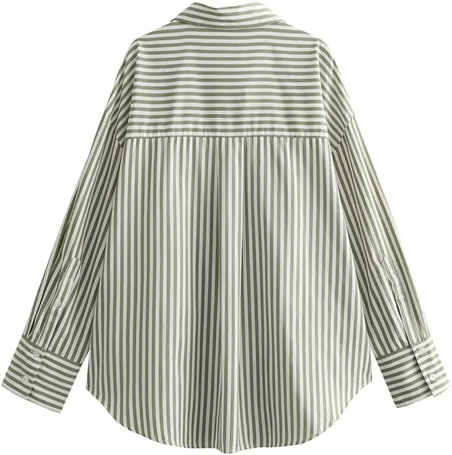Women'S Striped Long Sleeve Shirt Vintage Casual Striped Button down Blouse Office Work Tops image number 6