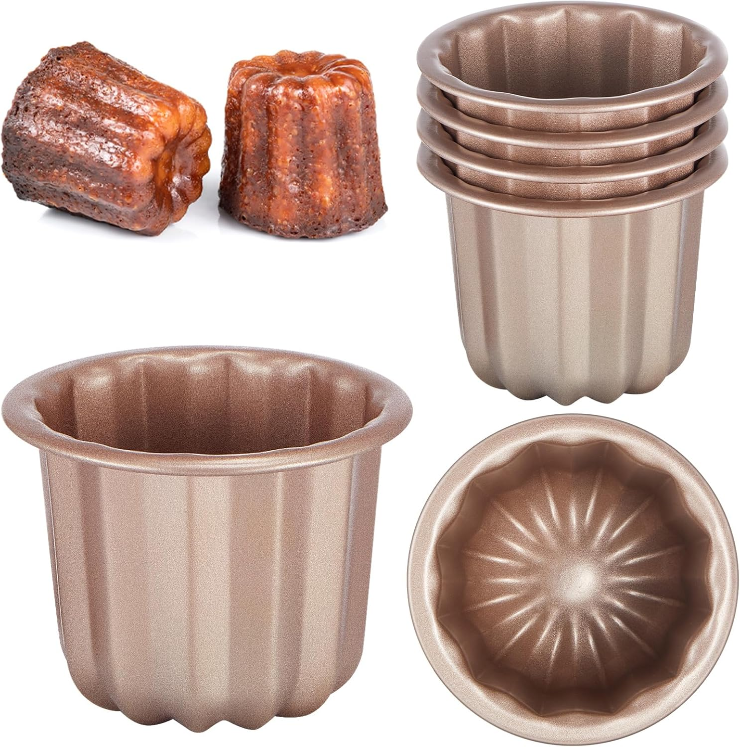 6Pcs Canele Mold Cake Pan Nonstick 2.9 Inch Canele Muffin Bakeware Cupcake Pan Carbon Steel Canele Pastry Molds Mini Cupcake Holders Cake Mold DIY Cake Muffin Baking Tool Decorating image number 2