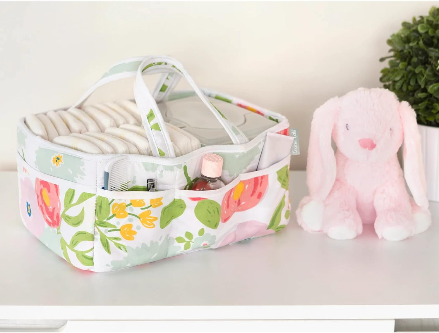 Trend Lab Floral Storage Caddy Diaper Organizer for Baby Nursery and Changing Table Accessories, 12 in X 6 in X 8 In