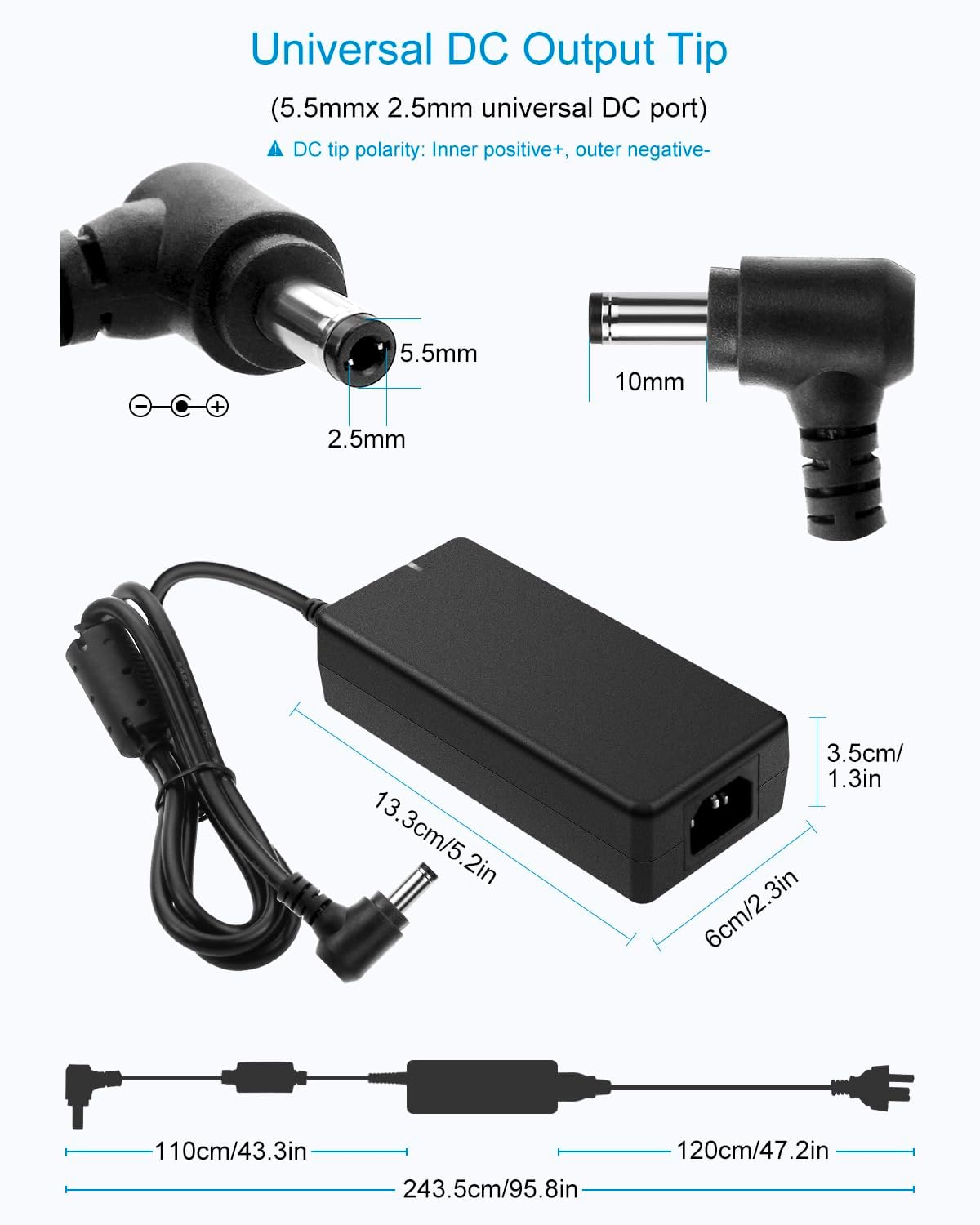 ALITOVE 12V 8A 96W Power Supply Adapter AC to DC Converter AC 220V ~ 240V to DC 12V 8Amp Transformer LED Driver with 5.5X2.5Mm DC Jack for 5050 3528 LED Strip Module Light, CCTV（AU Plug）