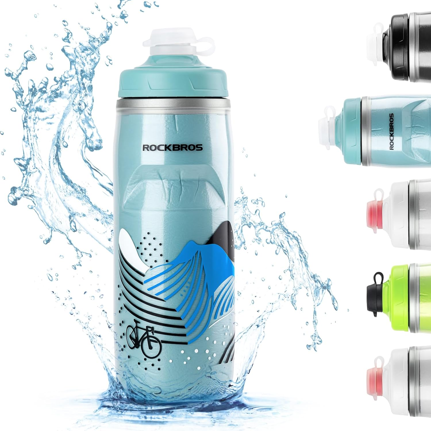 ROCKBROS Bike Water Bottle 21Oz Bicycle Water Bottle for 5Hrs Insulation Sports Squeeze Water Bottle with Leakproof Design