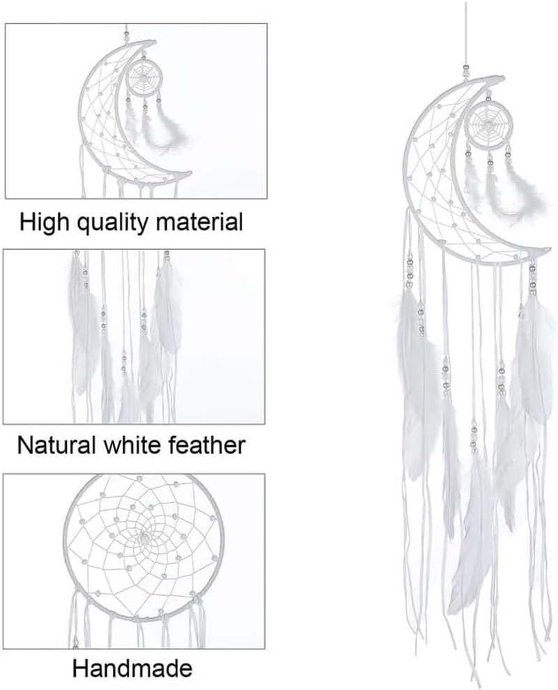 AIMALL 1PC Moon Crescent Feather Dream Catcher Wall Hanging Tapestry, 29.5 X 7.9 Inches, Woven Nursery Craft with Natural Wood, Lace, Cotton String image number 1