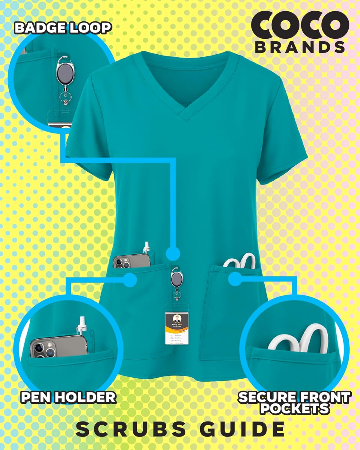 COCO BRANDS Looney Tunes Women'S All over Print, V-Neck Scrub Top with Pockets - Comfortable Work Uniform image number 6