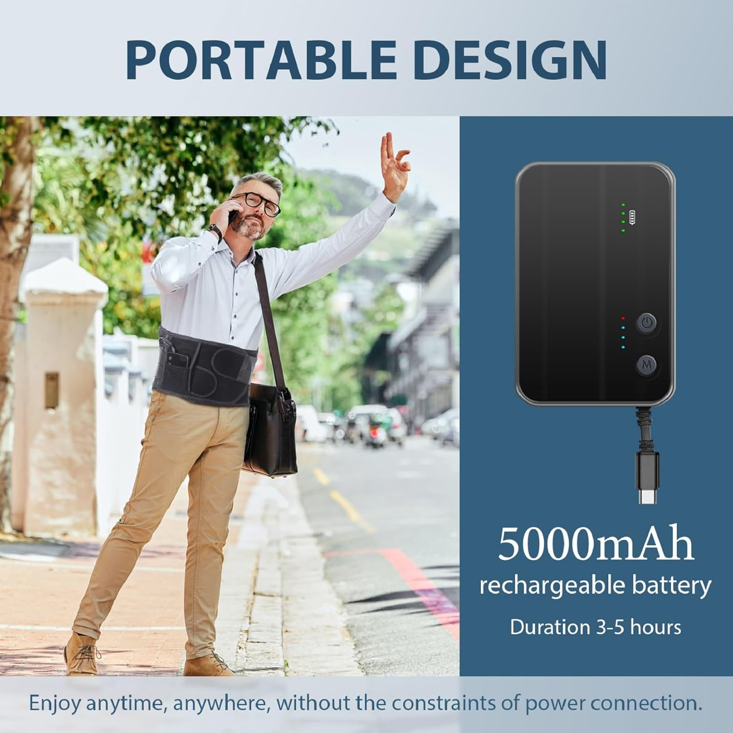 HONGJING Massage Back Support Belt with Heat for Instant Lower Back Pain Relief, Cordless Lumbar Massager Belt Rechargeable with 3 Heating Levels & 4 Massage Modes for Men Women(Xl) image number 6