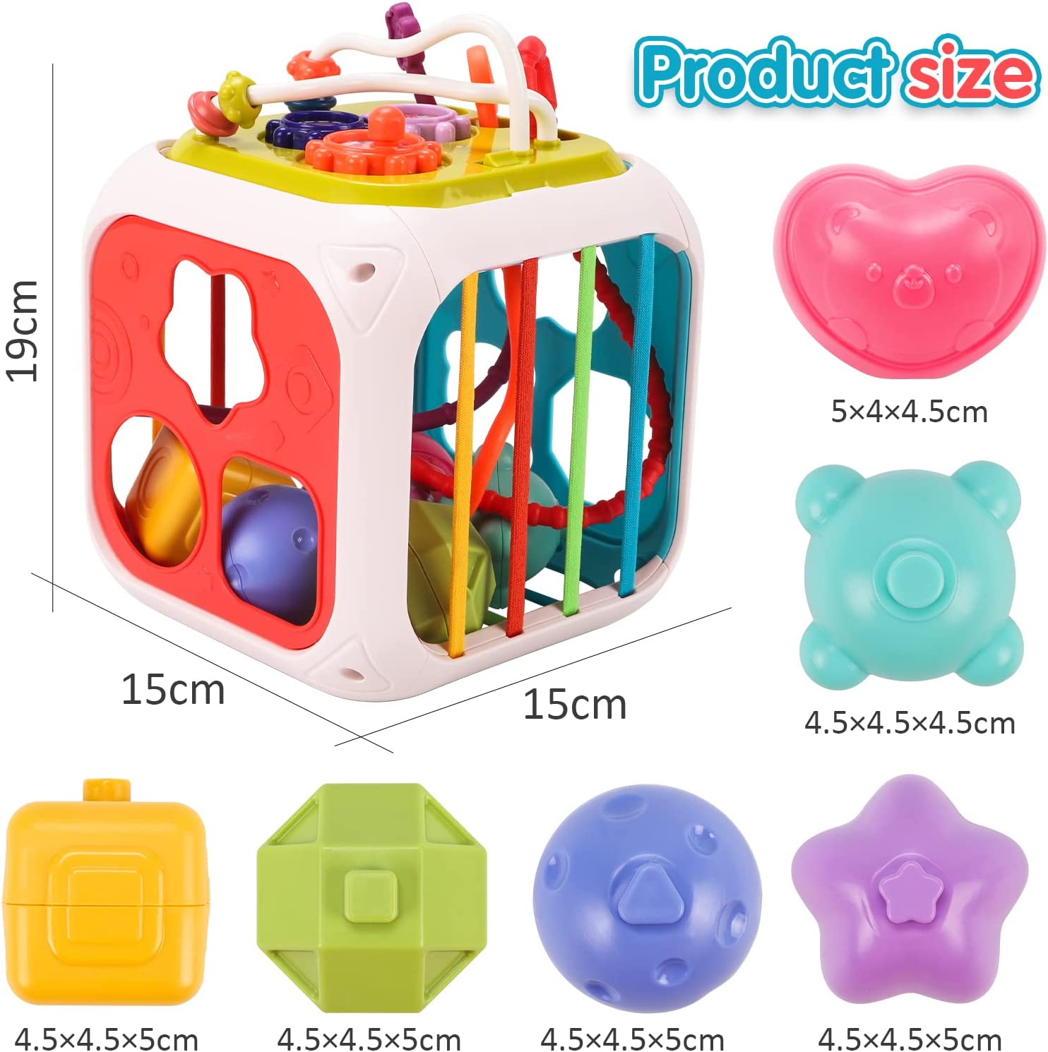 Qizebaby Montessori Toys for Babies 0-3-6-12 Months，Baby Stacking Toys Games，Shape Sorter Toddler Toys with Storage Cube，Kid Boy Girl Birthday Gifts image number 5