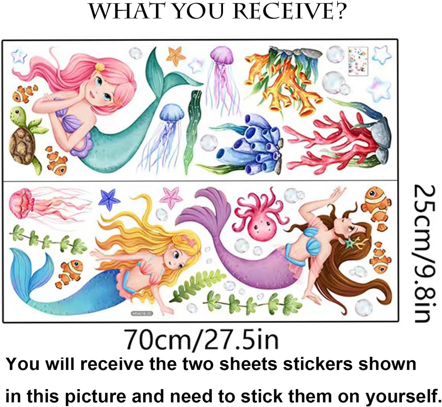 Underwater Mermaid Wall Decals, Ocean Theme Wall Decals Sea Creatures Turtle Wall Stickers Bathroom Girls Bedroom Baby Nursery Wall Decor