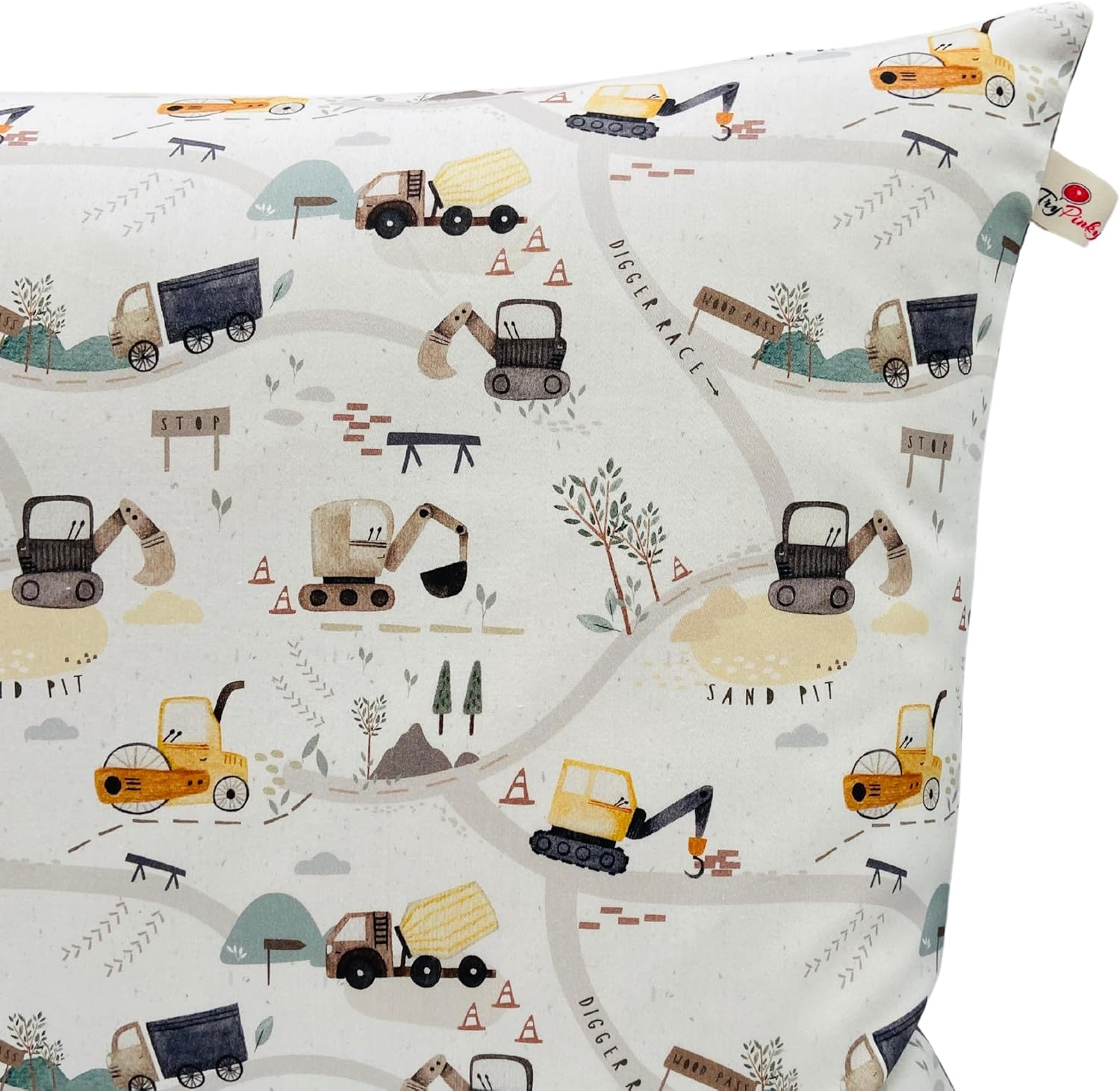 Children'S Cushion Cover 100% Organic Cotton Pillowcase 40 X 60 Cm Cushion Vehicles Dinos Unicorns Boys Girls Children'S Garden Cushion Bed Linen (Construction Vehicles Grey, 40 X 60 Cm) image number 2