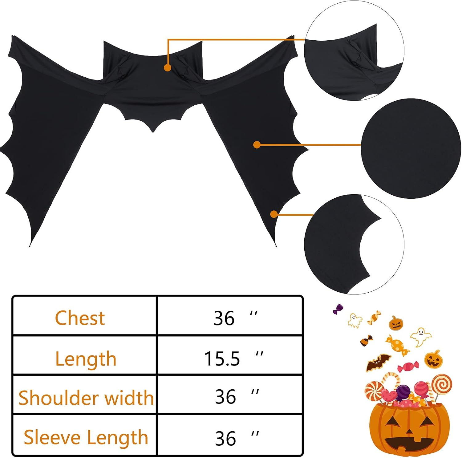 2 Pcs Halloween Bat Costume Accessories Black Bat Sleeve Wings Bat Shrug and Plush Bat Ear Headband for Halloween Dress Up image number 4