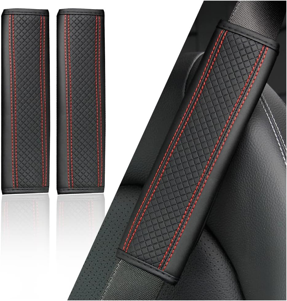 2PCS Car Seat Belt Cover Pad,Breathable Leather Seatbelt Covers for Shoulder Protection and Car Decorations,Universal Seatbelt Cushion Adding Car Seat Strap Pads Car Accessories Interior (Black)