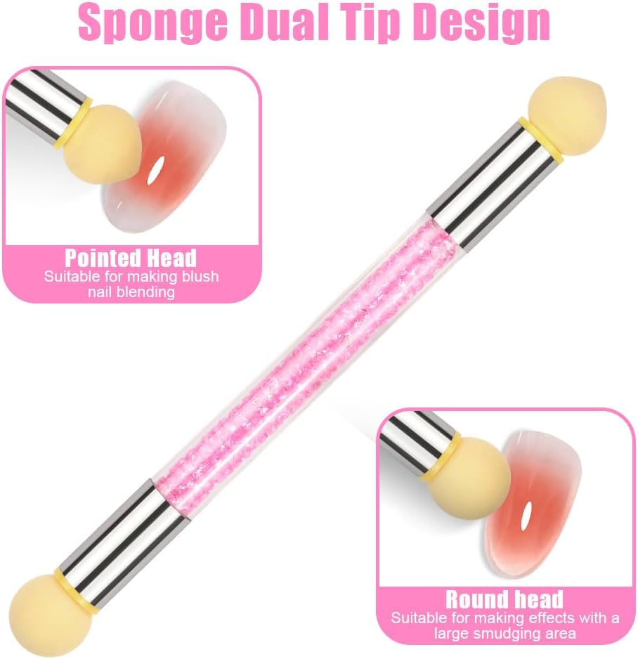 BUTBU Nail Sponges for Ombre, Double Head Sponge Nail Art Brush, Ombre Nail Sponge with 4 Replacement Heads, Suitable for for DIY Nails-Art and Gradient Nail Design (Pink) image number 3