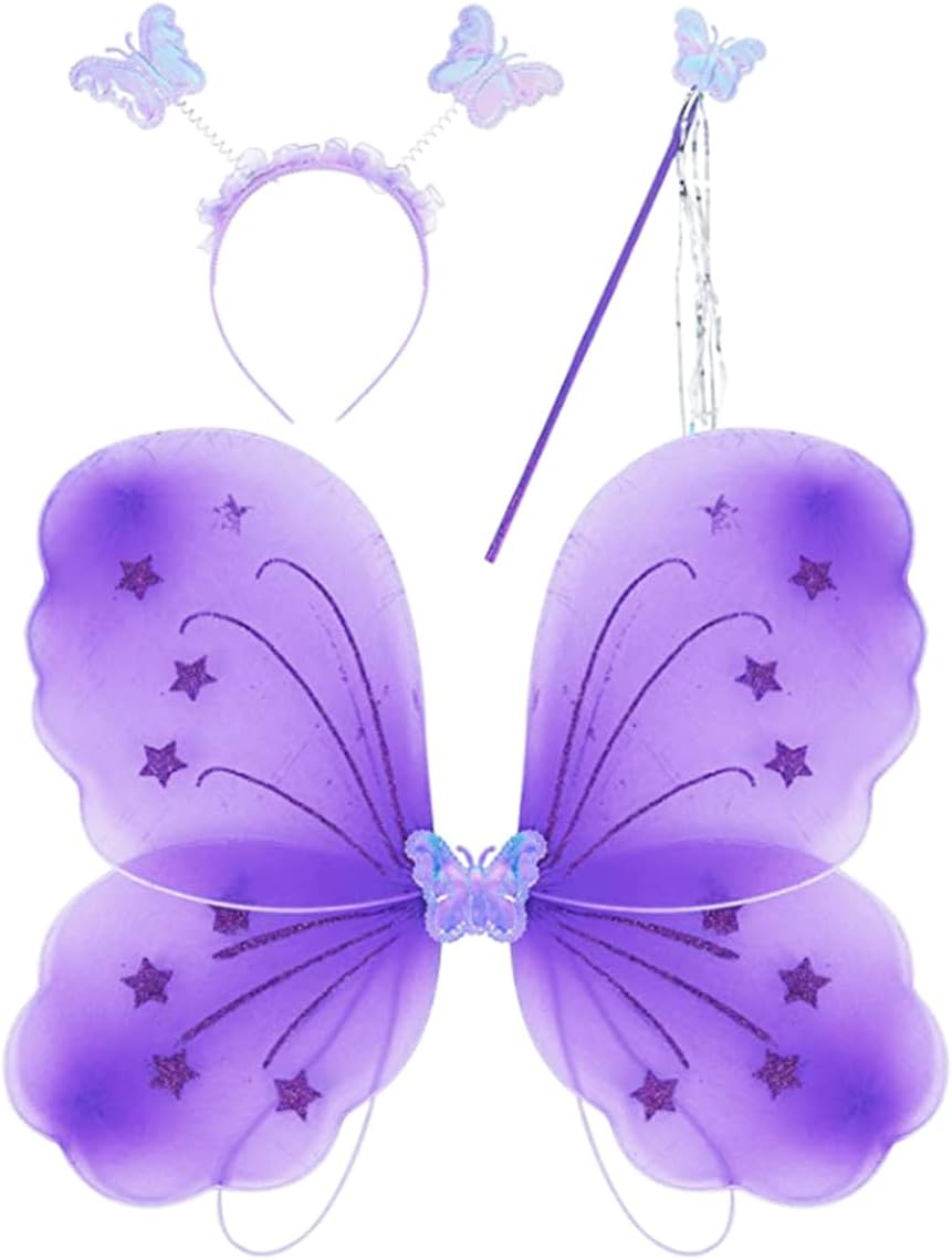 Ricjurzzty Girls Fairy Costume Fancy Dress up Butterfly Costume Sets with Tutu Dress, Butterfly Wing, Headband,Wand Costume Set for 3-8 Years Girls
