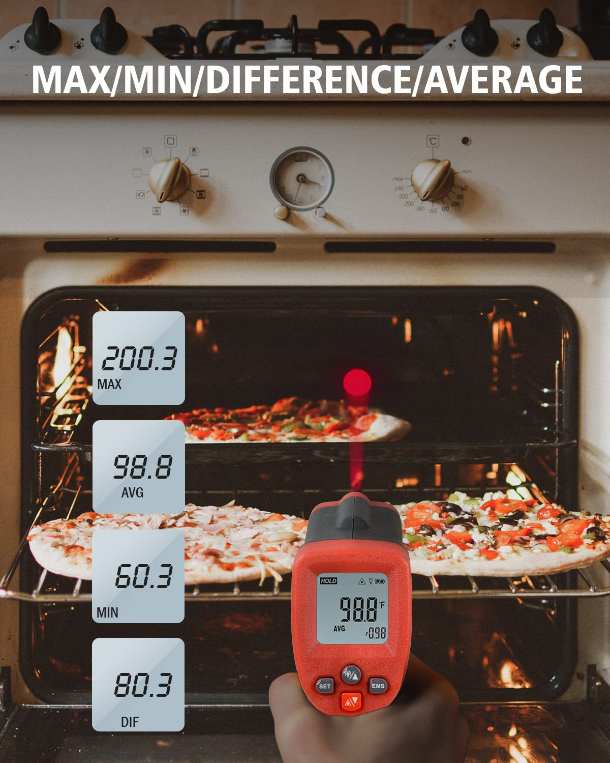 Wintact Infrared Thermometer﹣58℉~788℉ (-50℃~420℃) Non-Contact Digital Surface Laser Temperature Gun, Adjustable Emissivity for Kitchen Fridge Freezer Cooking Food Meat (Not for Human) image number 6