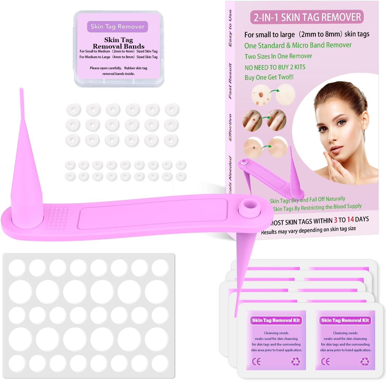 Skin Tag Removal Kit -2 in 1 Standard and Micro 36Pcs Repair Patches Safe for Small to Large (2Mm to 8.5Mm) Sized Skin Tags for Most Body (Pink) image number 1