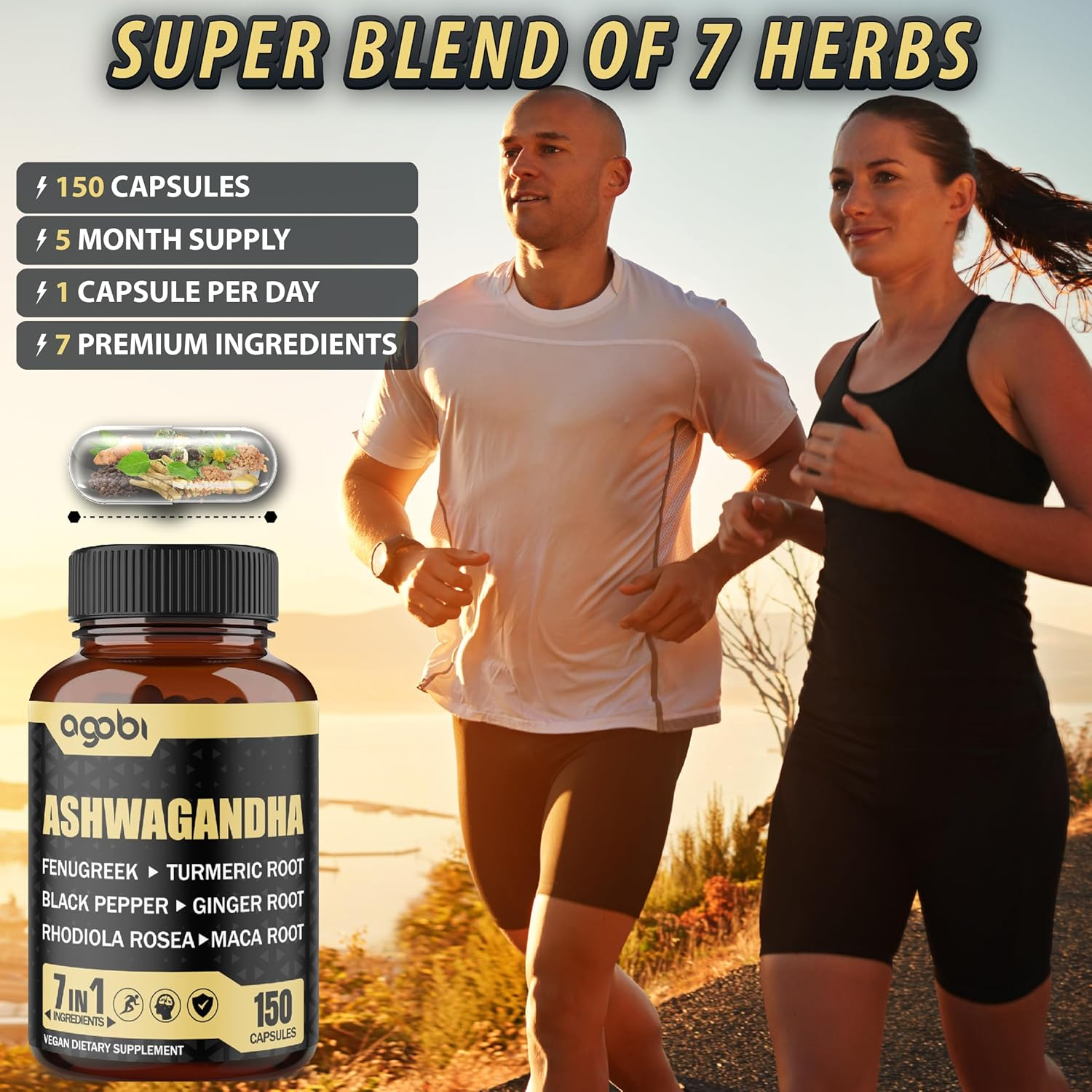 Ashwagandha Extract Capsules - 7In1 with Fenugreek, Maca, Turmeric, Rhodiola, Ginger & Black Pepper - 8050Mg Equivalent - 5 Month Supply. image number 4