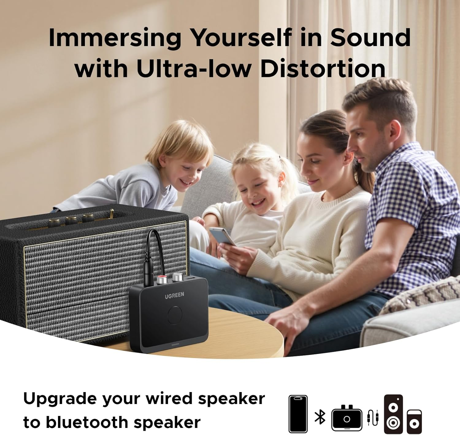 UGREEN Bluetooth 6.0 Audio Adapter Stereo System with LDAC Hi-Res Audio, Gold Standard Certification, Wireless Audio Receiver Compatible with Speaker, Amplifier and Car Radio image number 5