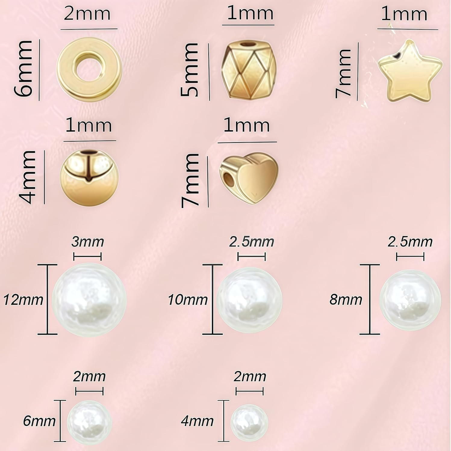 720 PCS Gold Plastic Bead Set: Round, Star, Heart, Spacer & Cylinder Oblate Shapes, 4Mm-12Mm Sizes, DIY Jewelry Making Kit with Bracelets & Pendants image number 4