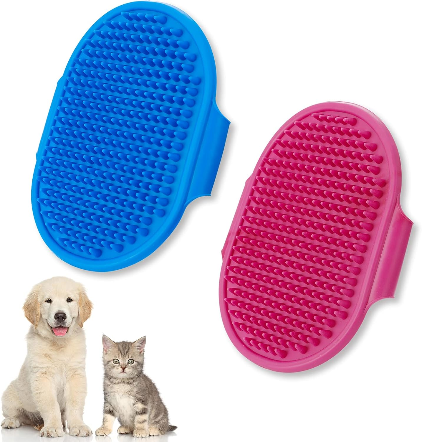 Heyu-Lotus Dog Bath Brush, 2 Pcs Pet Bath Brush with Adjustable Ring Handle, Soothing Massage Rubber Comb for Long Short Haired Dogs and Cats(Blue and Rose) image number 4