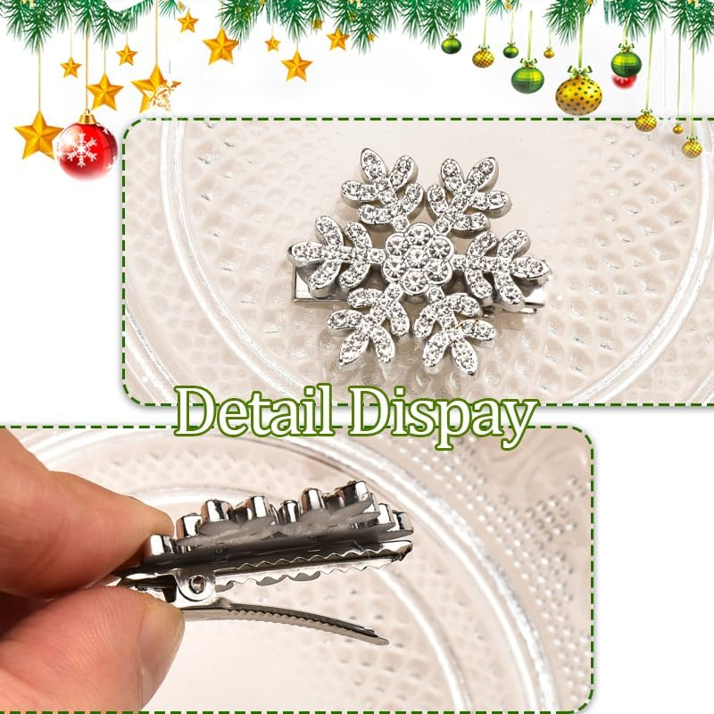 Snowflake Hair Clip Sparkly Rhinestone Hair Accessories for Girls Christmas Hair Barrette Hairpins for Wedding Bride Holiday Christams Party Metal Alligator Clip for Hair 4PCS image number 6