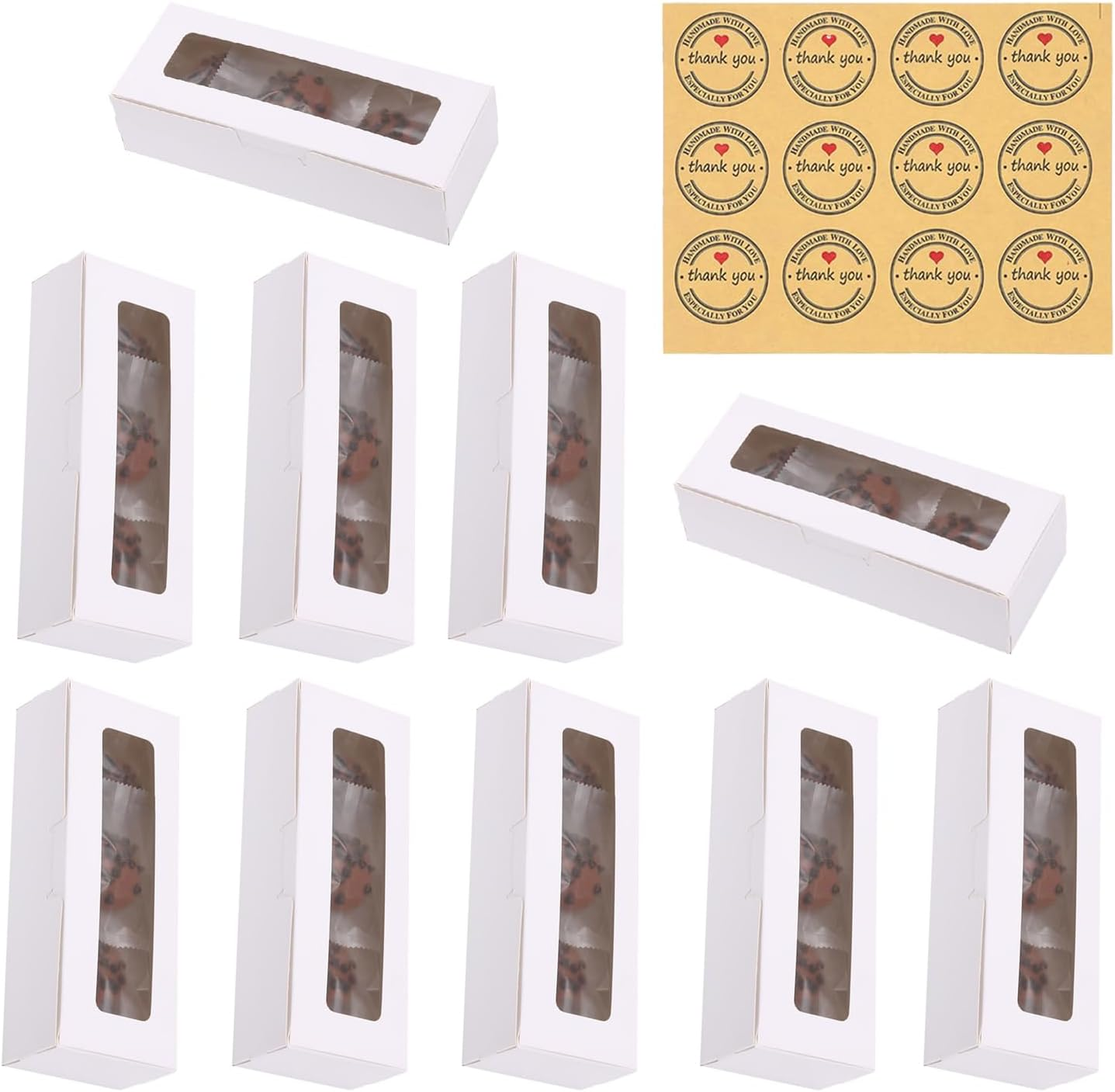 Xinghonyac 10 Pcs Kraft Bakery Boxes, Small Pastry Treat Boxes with Window Gift Packaging Boxes, Cupcake Boxes with Stickers for Cookies, Donut, Pie Slice,Pastries, Mini Cakes (White)