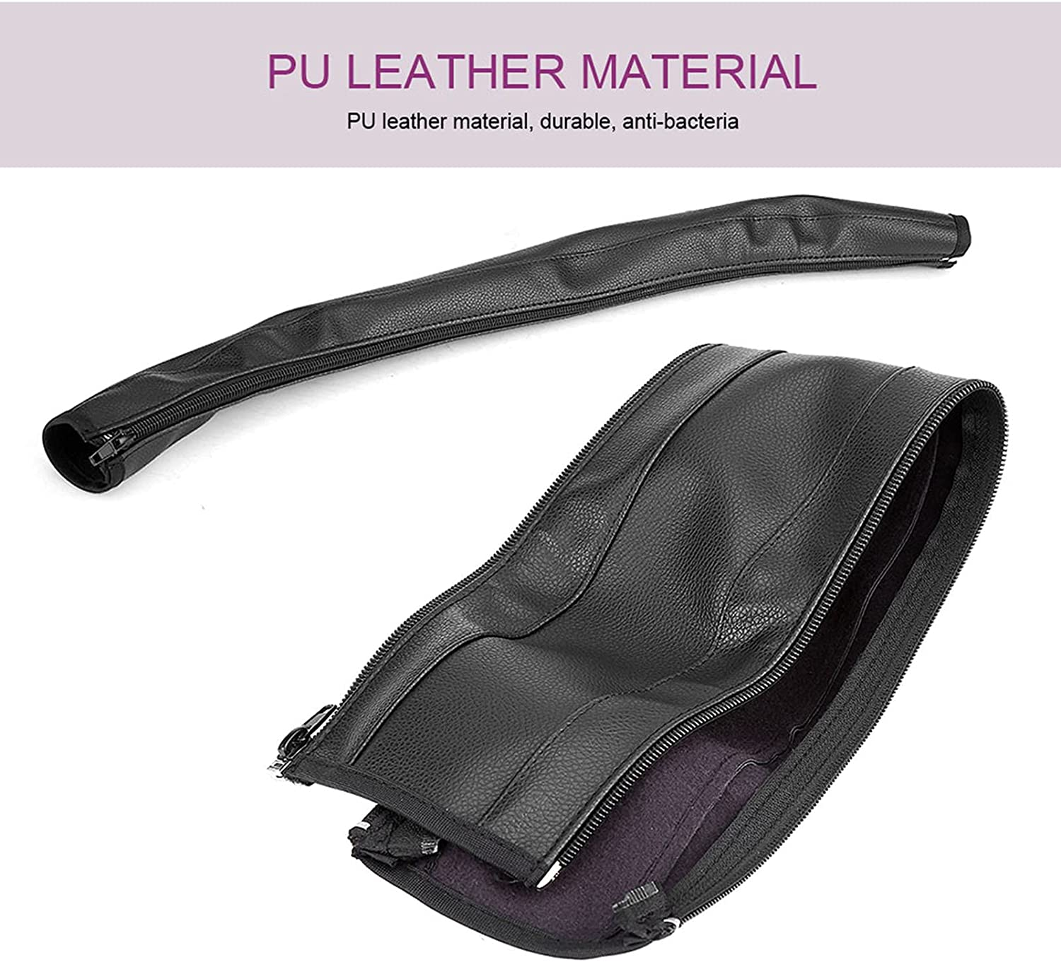 Baby Stroller Handle Cover, Universal Elastic Pushchair Handle Bar Black PU Leather Pram Protector Buggy Armrest Cover with Zipped Closure image number 3