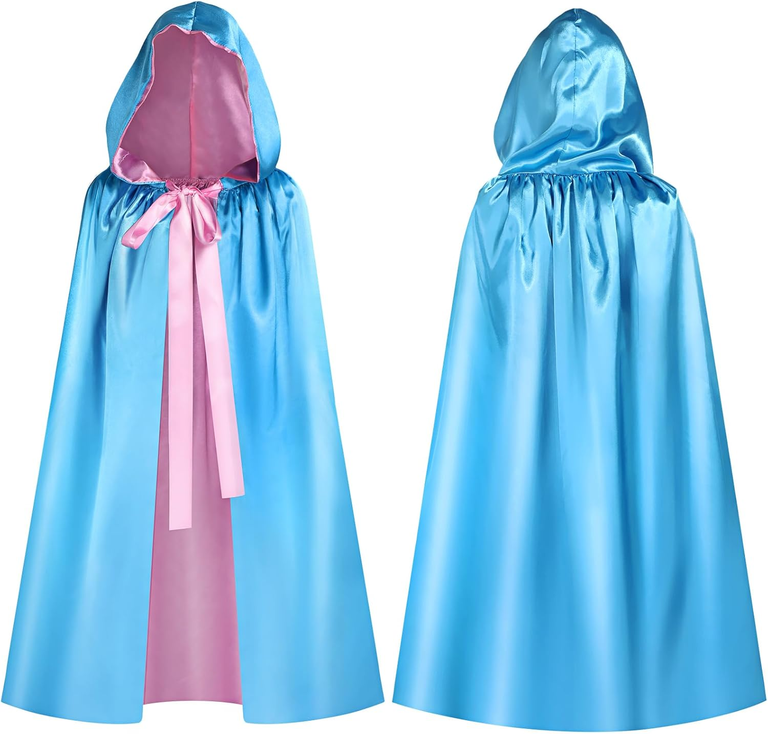 Haysandy Blue Fairy Hooded Cloak Costume, Polyester Cape Cosplay Cloak Princess Costume with Pink Ribbon for Women Girls image number 4