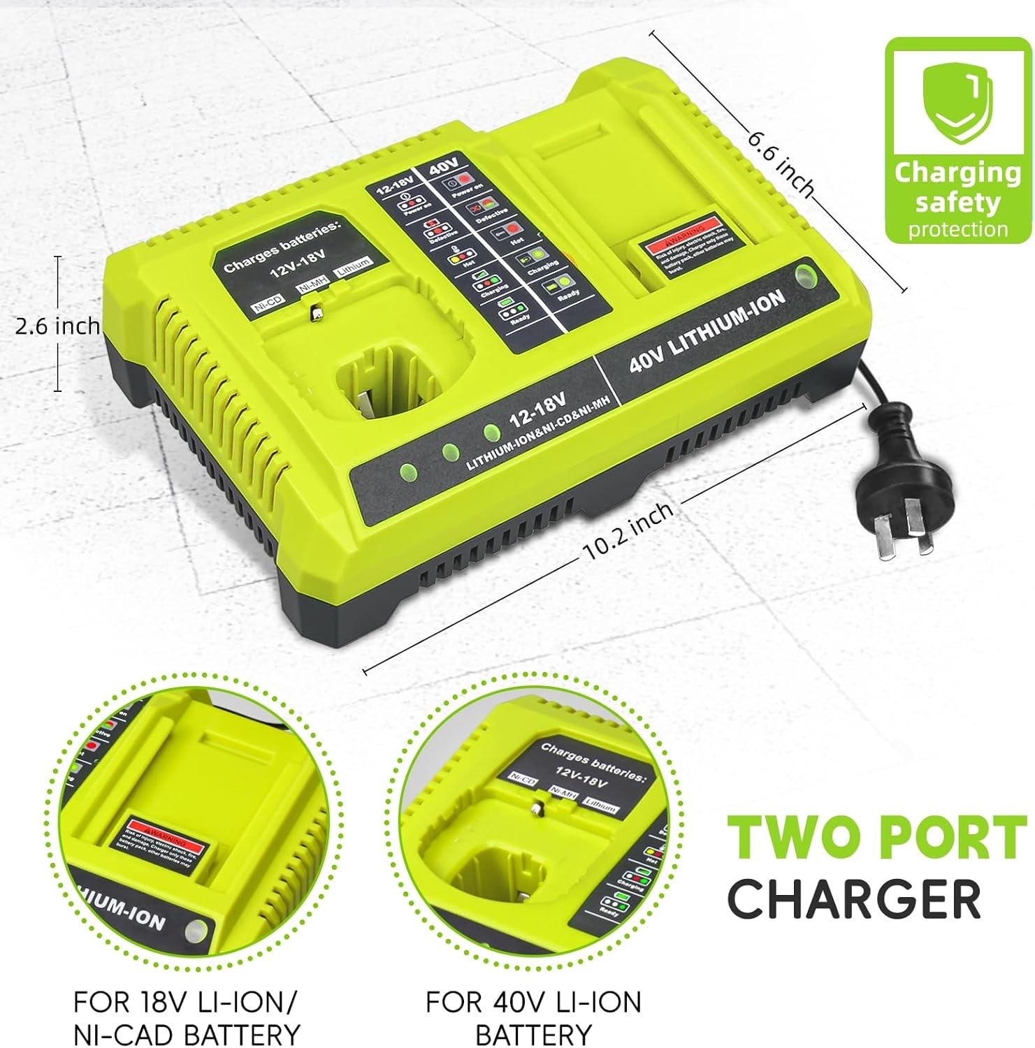 Dual Charger for Ryobi 12V 18V 36V 40V Battery Charger BPL3626 BPL3640 BCL3620 image number 6