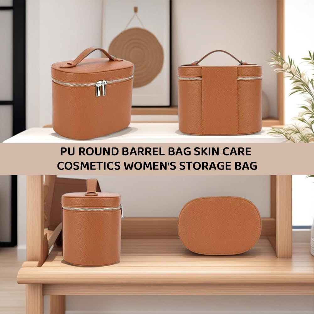 Makeup Bag with Handle &ndash; Travel Cosmetic Organizer Case with Compartments, Portable Toiletry Bag for Women, Compact Makeup Storage Pouch (Brown) image number 1