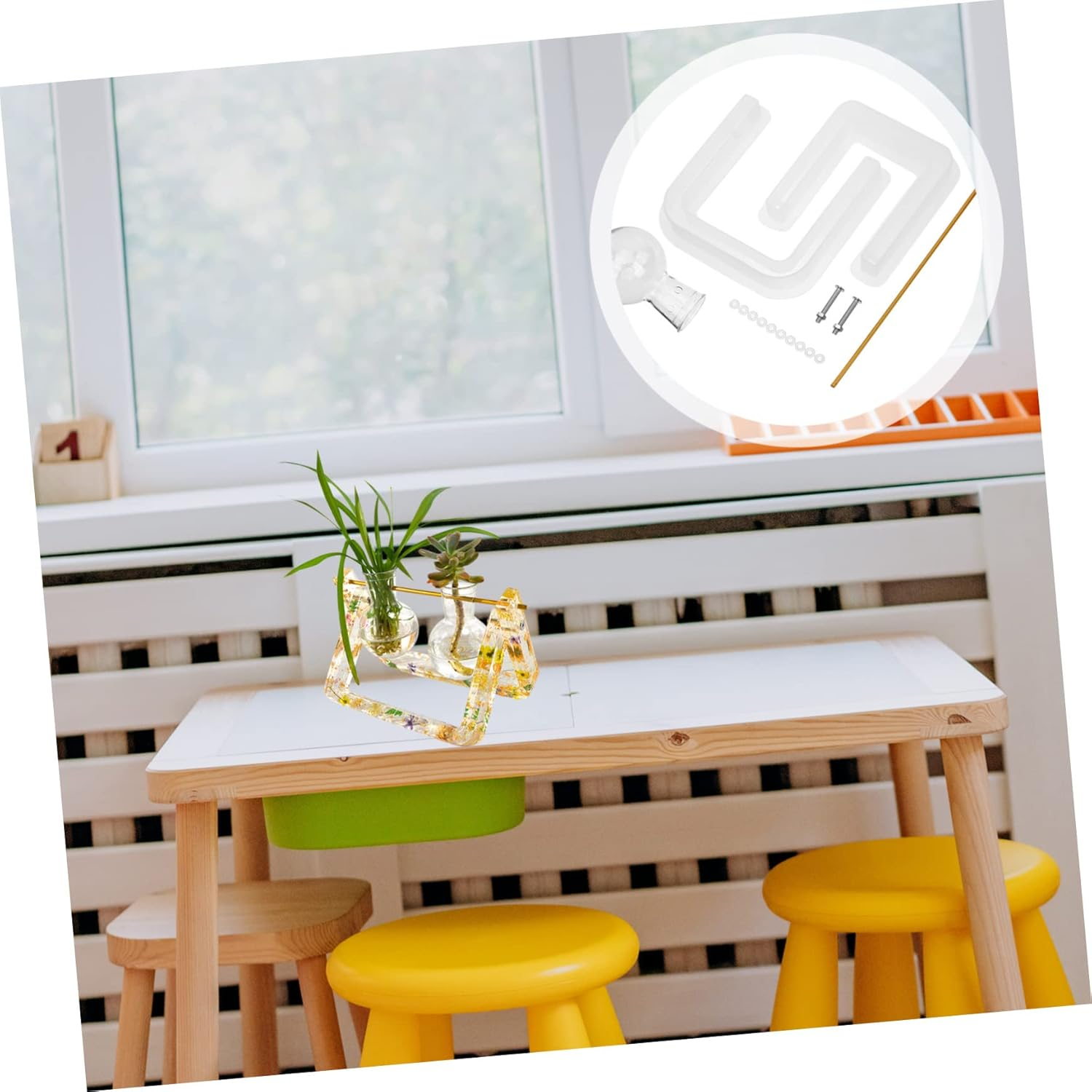 WOONEKY Creative Hydroponic Planter Kit Silicone Propagation Stand Mold Set with Gold Rod Small U-Shaped Rack for DIY Hydroponic Gardening and Resin Craft Supplies image number 2