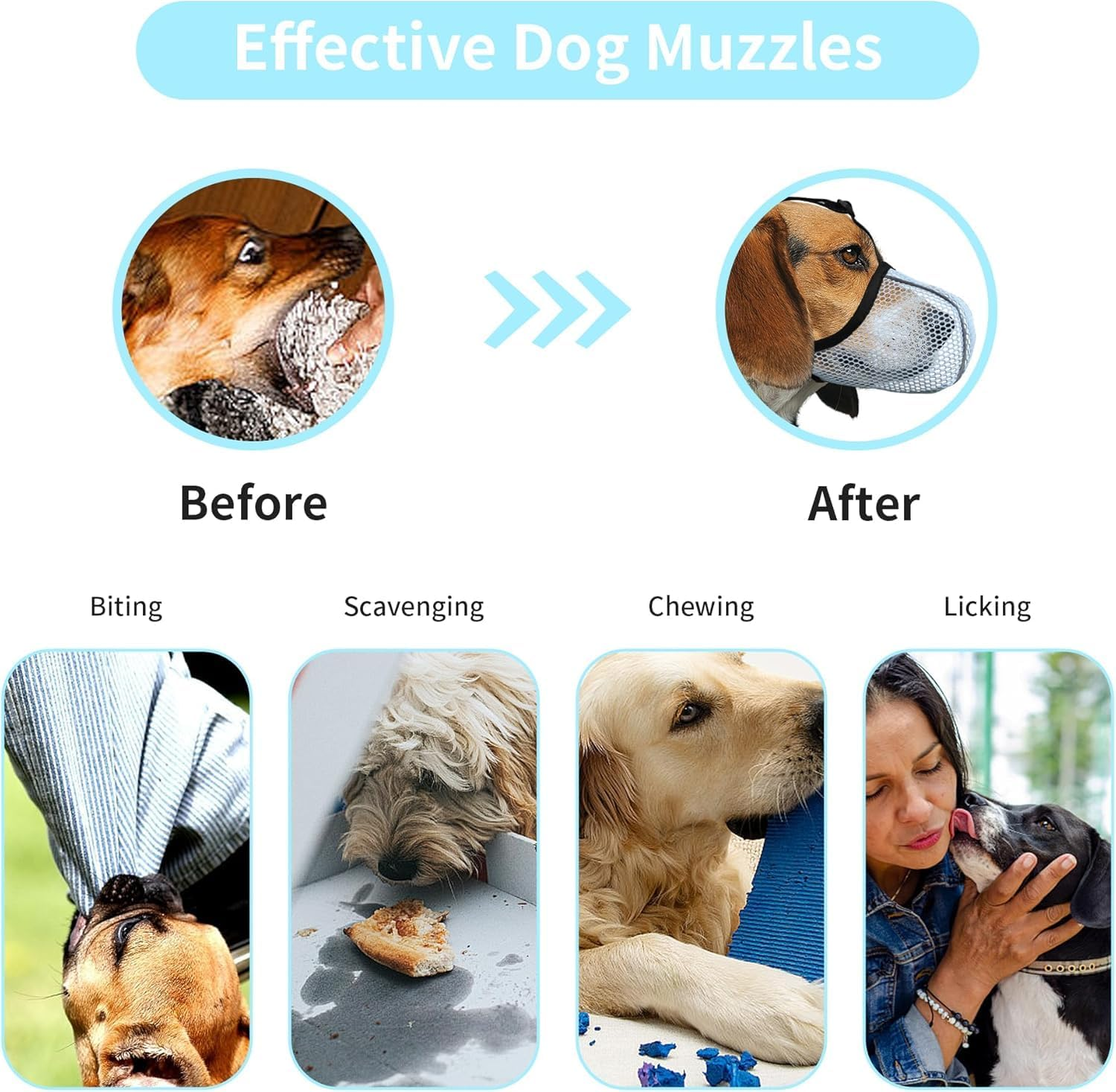 Dog Muzzle, Breathable Soft Muzzle for Small Big Dog& Prevent Barking Biting Chewing, Reflective & Adjustable Basket Muzzle (Blue, M) image number 3