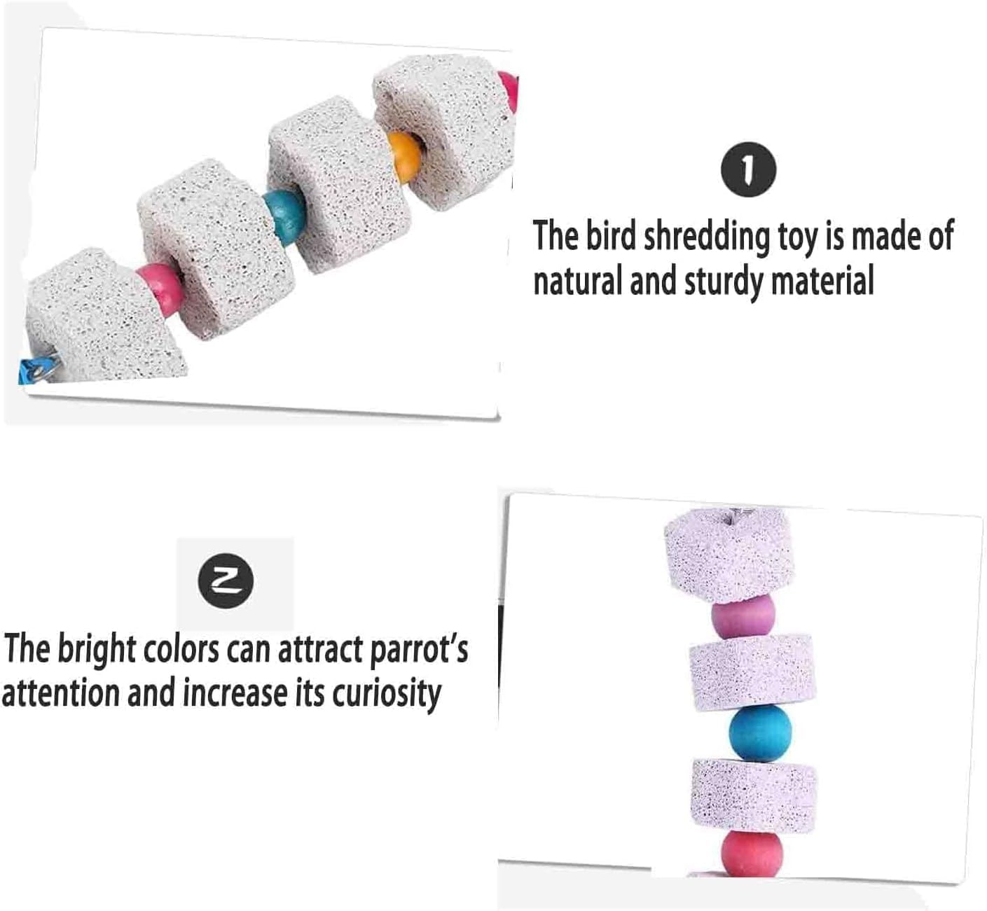 Parrot Beak Grinding Stone and Chewing Skewers, 3Pcs Parrot Grinding Teeth and Chewing Skewers, Bird Beak Grinding Stone, Bird Beak Grinding Calcium Stone with Bells image number 2