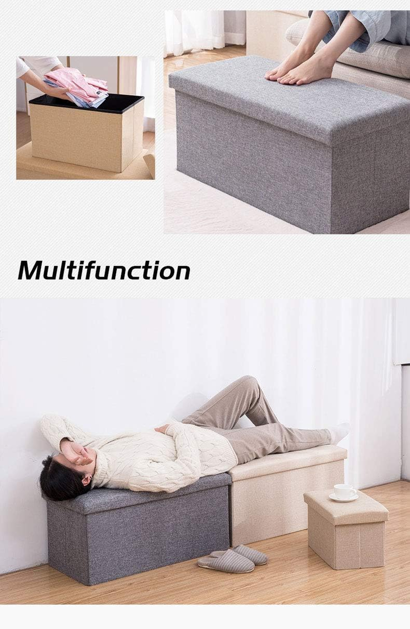 Folding Storage Ottoman Bench, 110L Oversized Savings Storage Bench for Bedroom and Hallway, Versatile Space-Saving Storage Box with Storage Chest Footrest Padded Seat (Deep Blue) image number 4