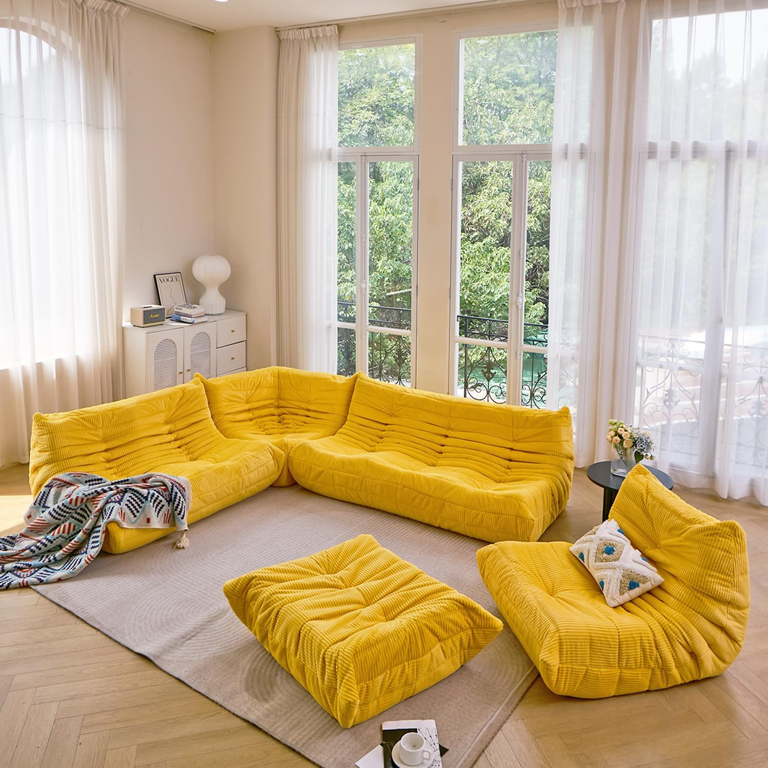 N&V Ottoman for Fireside Chair and Sofa, Soft Premium Corduroy Ottoman, Foam Ottoman for Accent Chair, Living Room Bedroom (Black) - Brown Sugar image number 4