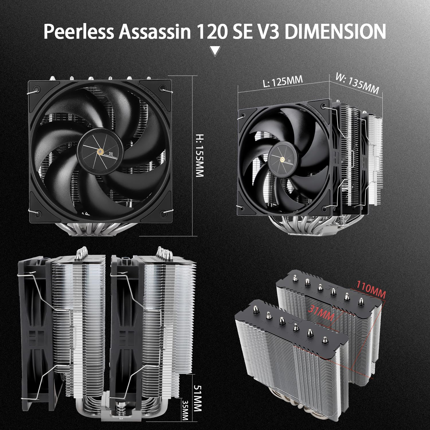 Thermalright Peerless Assassin 120 SE V3 CPU Air Cooler, 6 Heat Pipes Dual Towers Cooling, with Dual TL-P12 PWM Fans, 2000RPM Speed, Desktop PC Cooler for Intel LGA 1851/1700/1150/1151/1200,AM4 AM5 image number 2