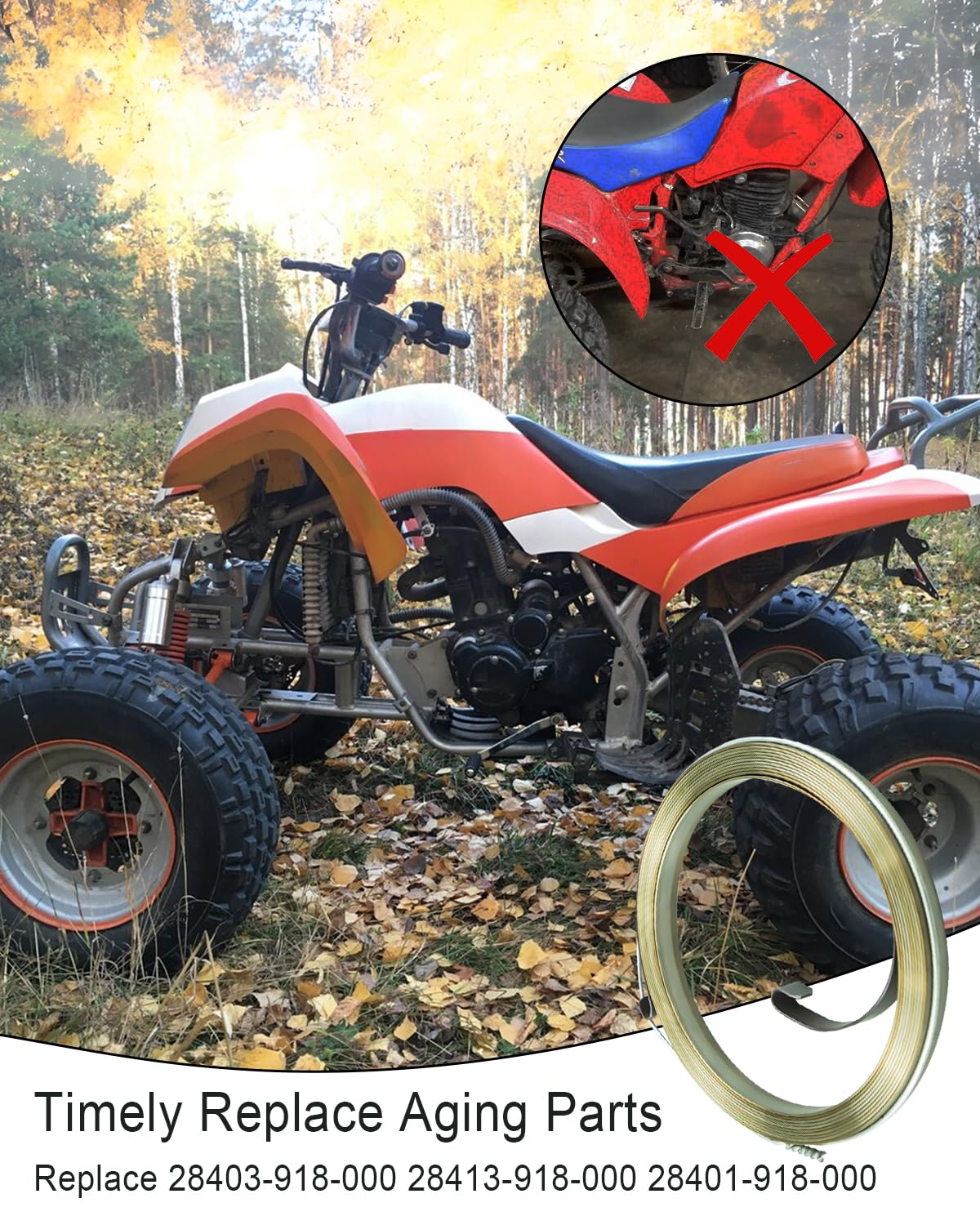 Recoil Pull Start Starter Rebuild Assembly Fit for Honda ATC 90 110 185 185S 200 200E 200S 1970-1985 Replace 28403-918-000 28401-918-000, Recoil Pull Start Spring Starter Kit image number 5