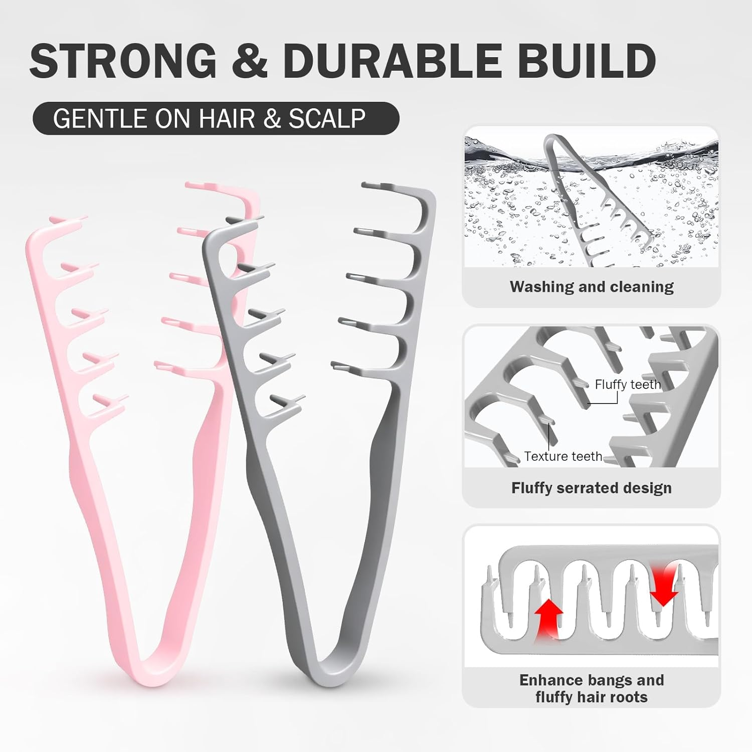 Texture Comb 2-Pack - Volumizing Wide Tooth Styling Comb for Fluffy Hair | Anti-Frizz Curly Hair Comb for Men & Women | Creates Volume & Perfect Fringe Parting (Blue & Pink) image number 2