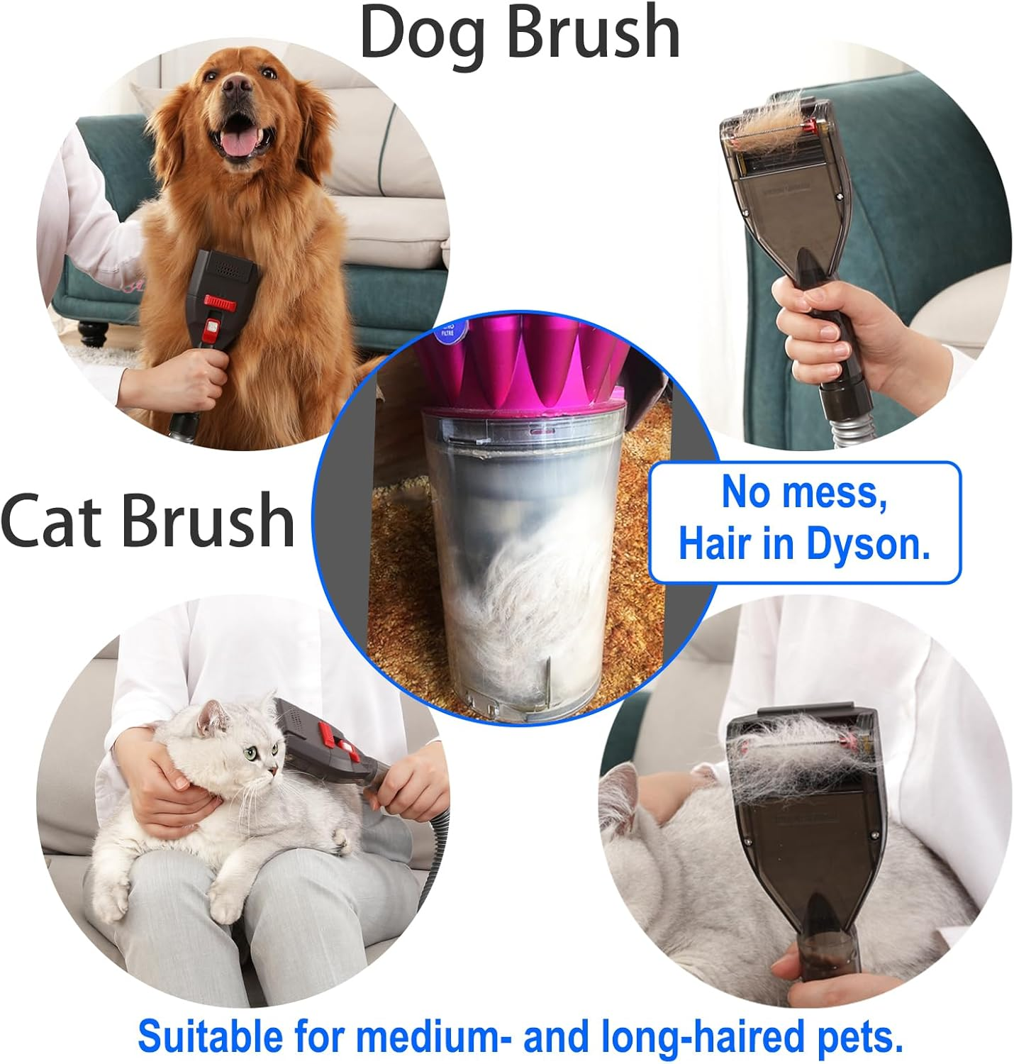 Pet Shedding Brush Kit Compatible with Dyson V15 V11 V10 V8 V7 V6, Vacuum Attachment as Cat and Dog Hair Grooming Brush with 3.3Ft Extension Hose plus Converting Adaptor image number 1