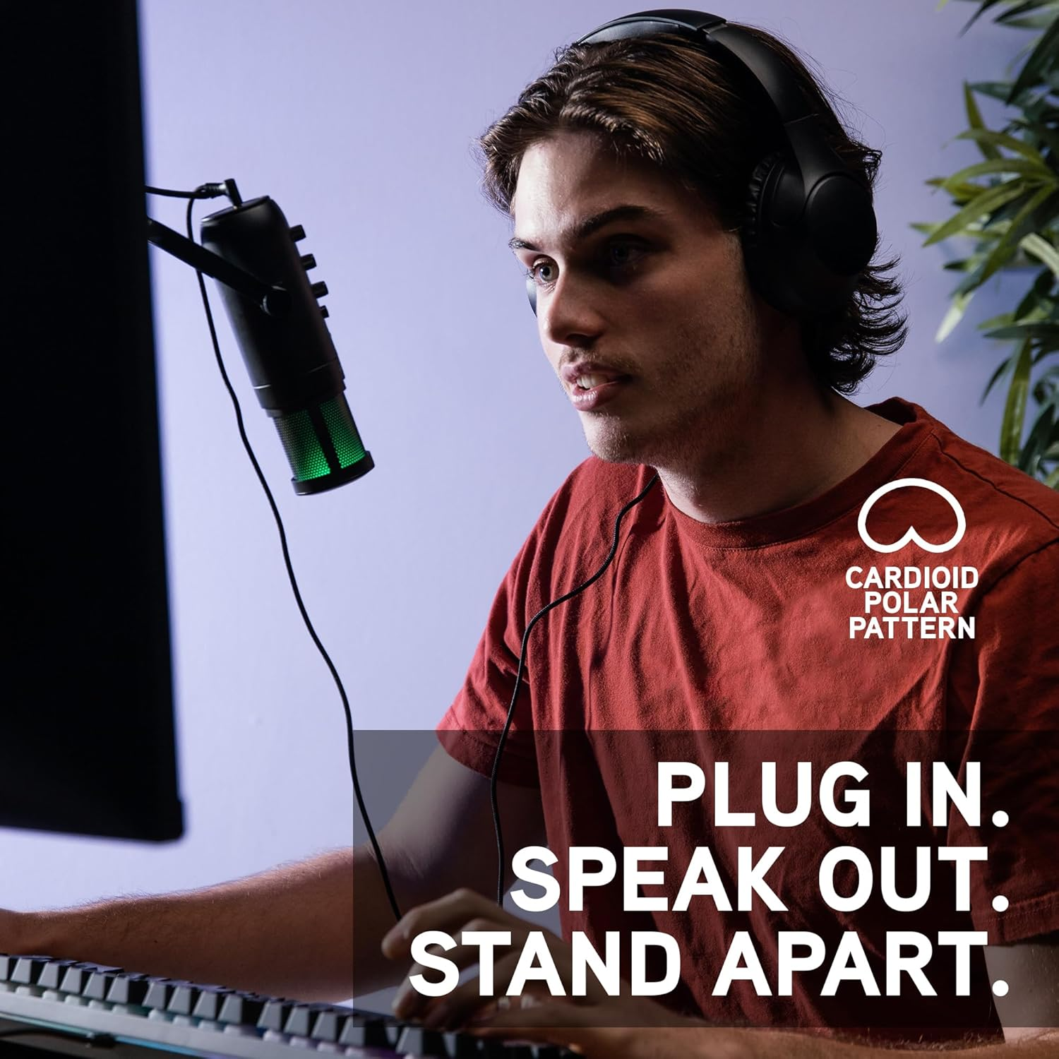 Blueant Stream X USB Microphone, Broadcast Quality Condenser Mic with Real-Time Monitoring, Plug-And-Play USB-C, Adjustable Stand for Streaming, Podcasting, Gaming & Calls, LED Lighting image number 1