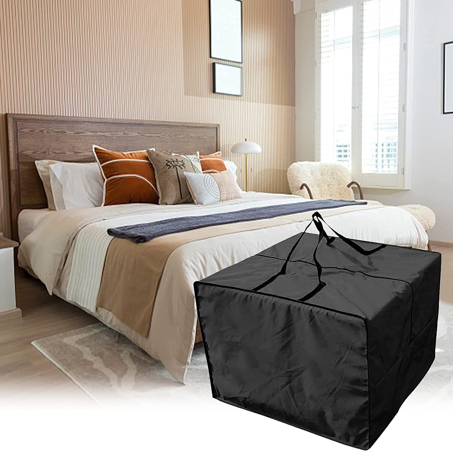 Garden Furniture Cushion Storage Bag Worthplanet Waterproof 210D Oxford Fabric 83 X 83 X 62Cm Furniture Seat Cushions Storage Bag with Handles Zippers and Carrying Bag for Cushions, Patio W200027 (Black) image number 6