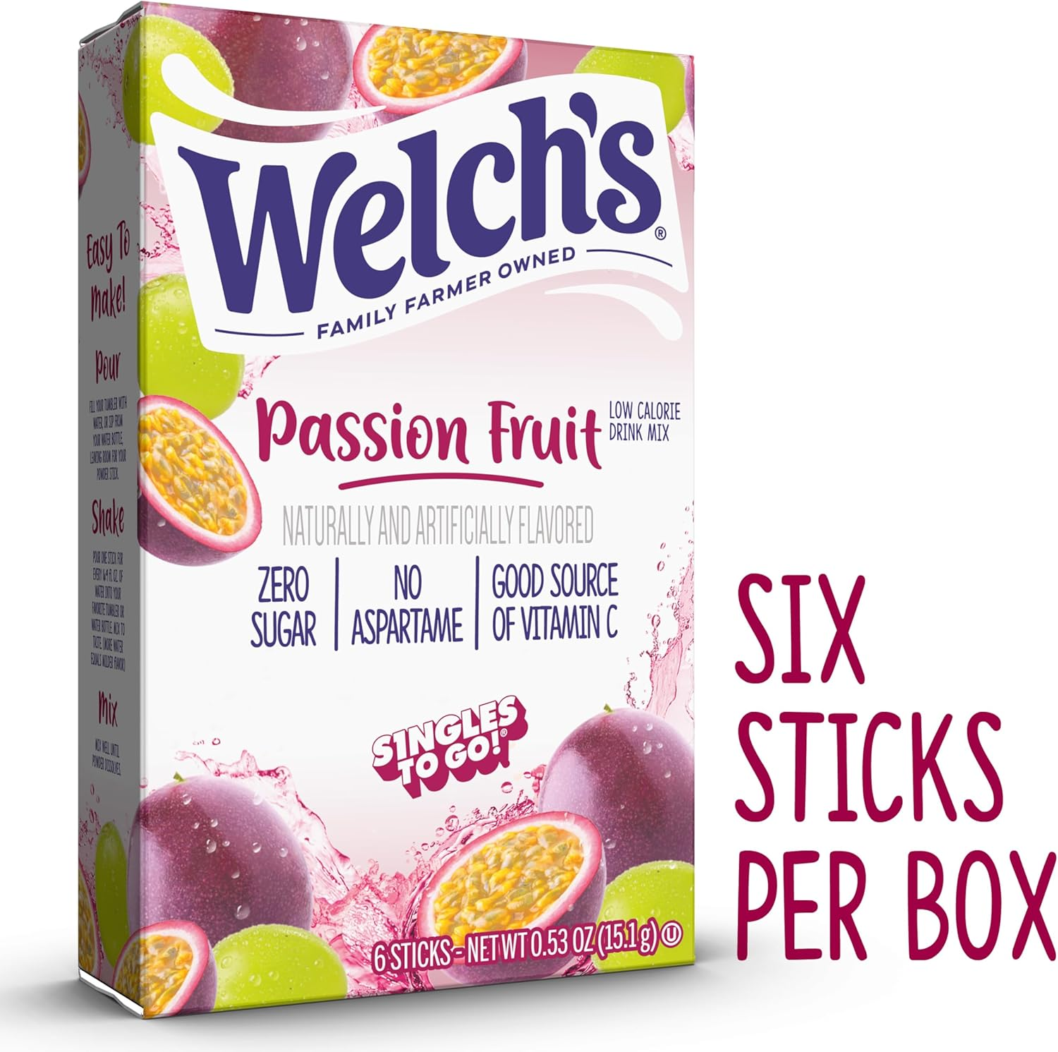 Welch'S Singles to Go Water Drink Mix - Passion Fruit Powder Sticks (12 Boxes with 6 Packets Each - 72 Total Servings) image number 2