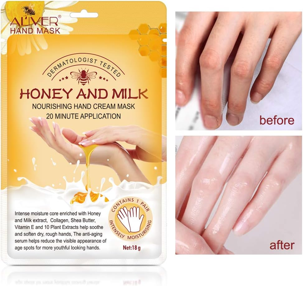 Hand Mask, 5 Pairs Hand Moisturizing Gloves Repairing Hand Mask for Extra Dry Skin Spa Masks, Exfoliating Hand Peeling Mask, Repair Rough Skin for Men & Women (C) image number 6