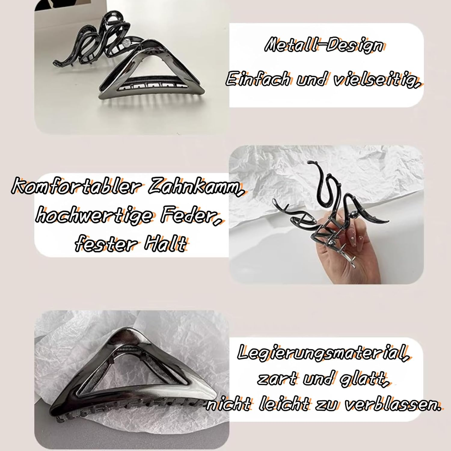 Ypkia Hair Claw Metal Black Large Hair Clips Women'S Set with Beads for Women and Girls Thick Hair Accessories (Pack of 4) image number 4