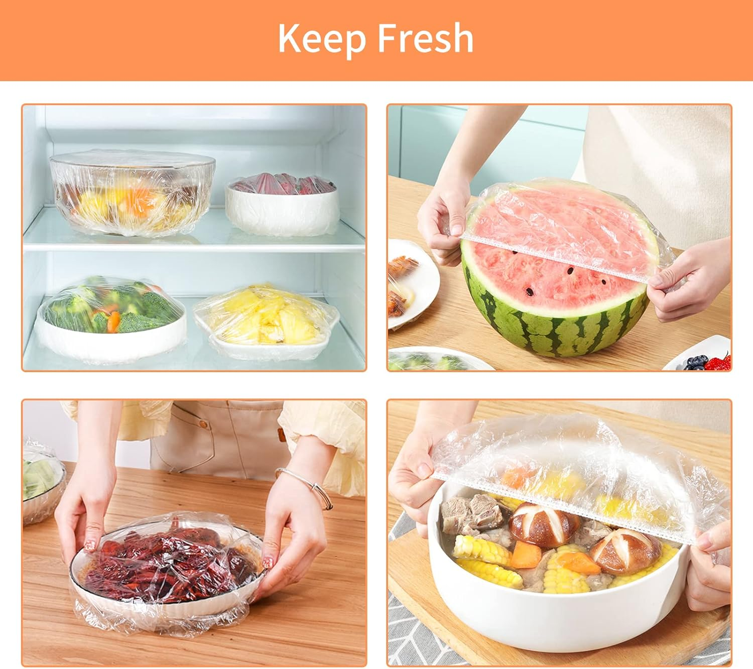 GCQQ 100Pcs Disposable Shower Caps, 45CM Clear Plastic Caps for Women, Long Hair, Hotel, Spa image number 4