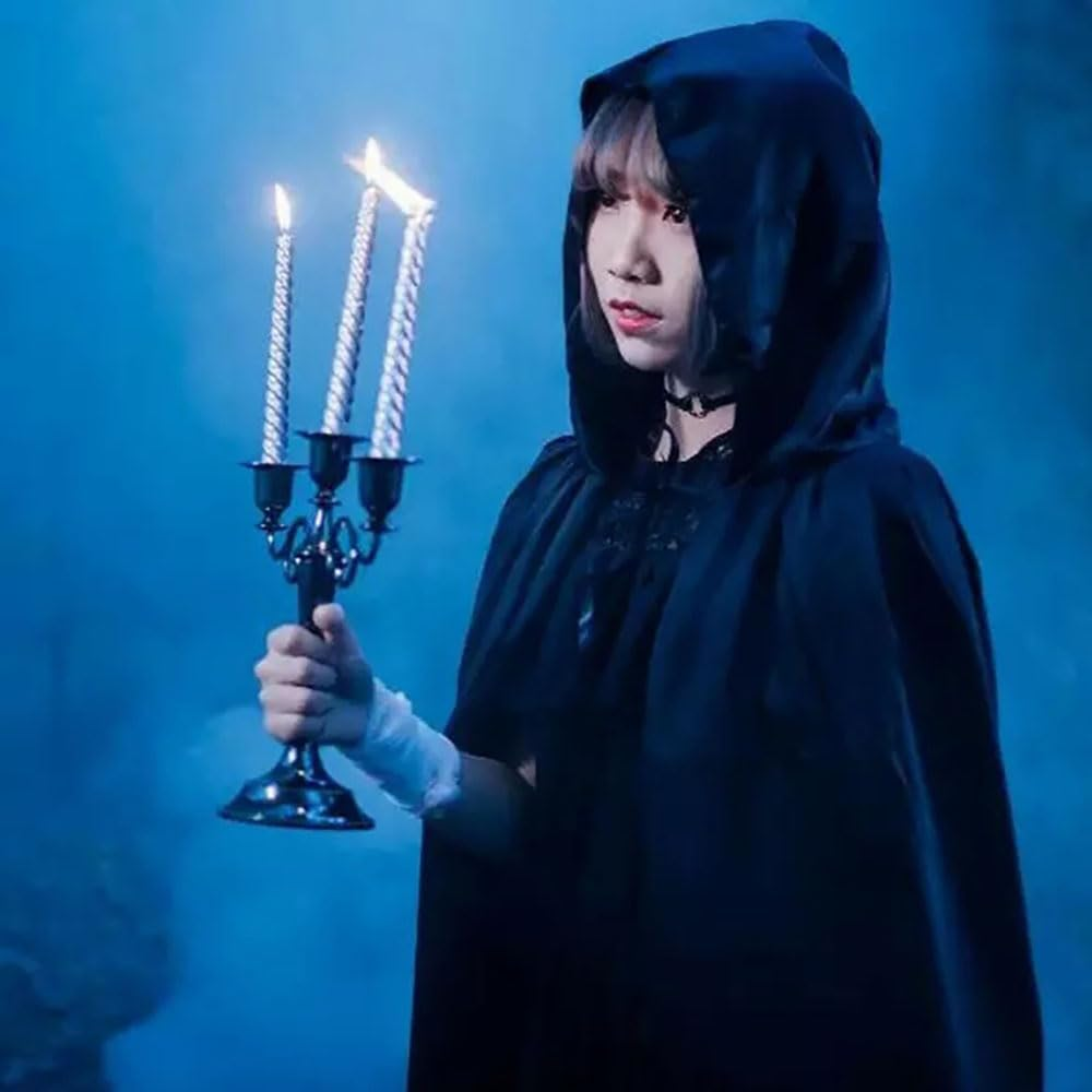 Unisex Hooded Cloak,Velvet Cloak with Hood Cloak Long Velvet Cape for Halloween Christmas Cosplay Costume(Black) image number 5