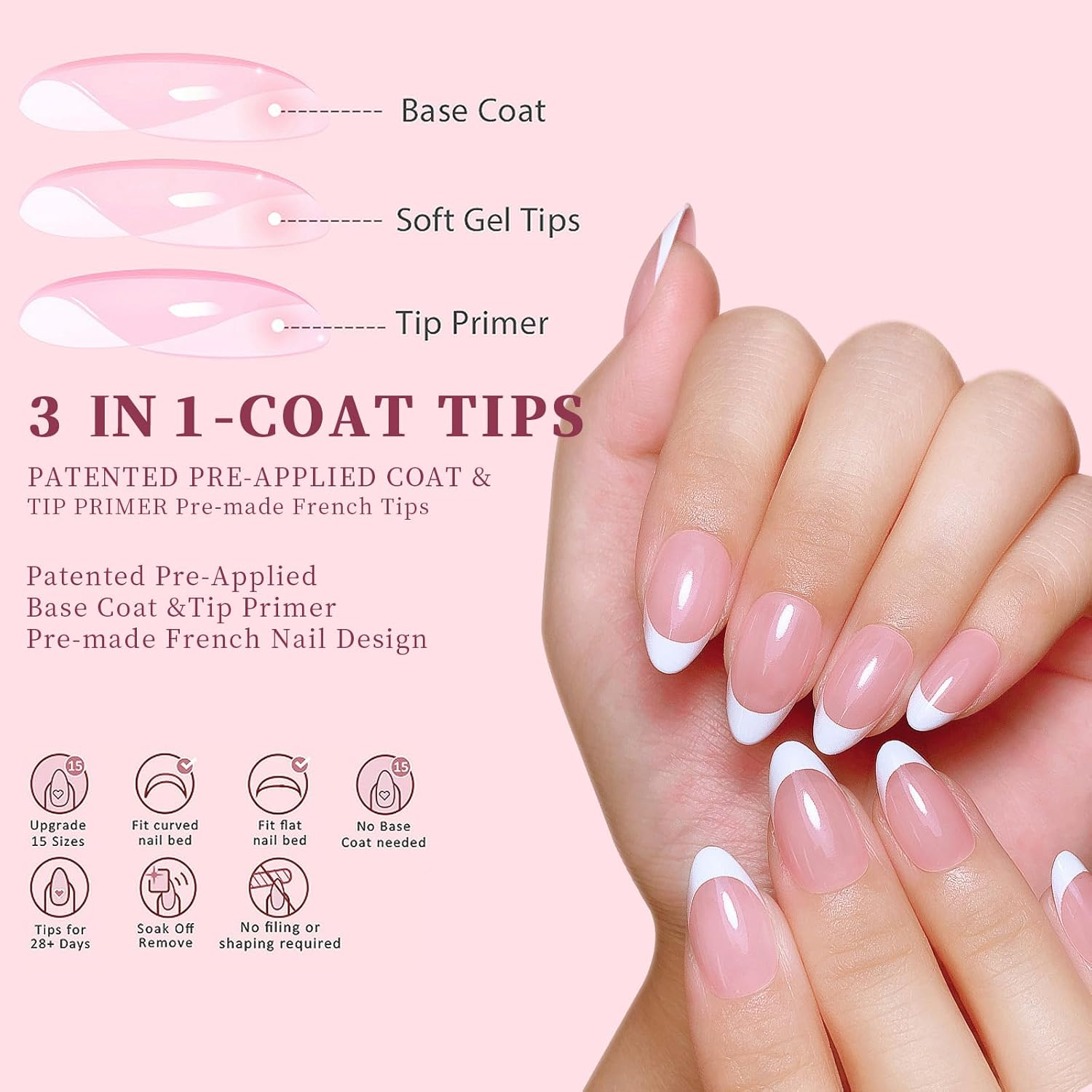 Nail Tips Set, 450PCS Nail Tips for Acrylic Nails, Full Cover French Ballerina Nail Tips Fake Nails, Soft Gel Fake Nails Tips, Soak off Fake Nail for Nail Tips Art Salons and Home DIY, 028 image number 6